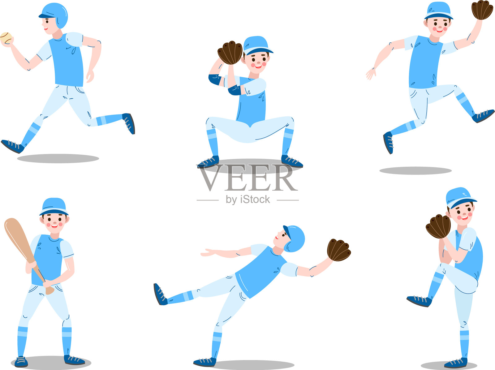 设置不同的棒球运动员角色插画图片素材