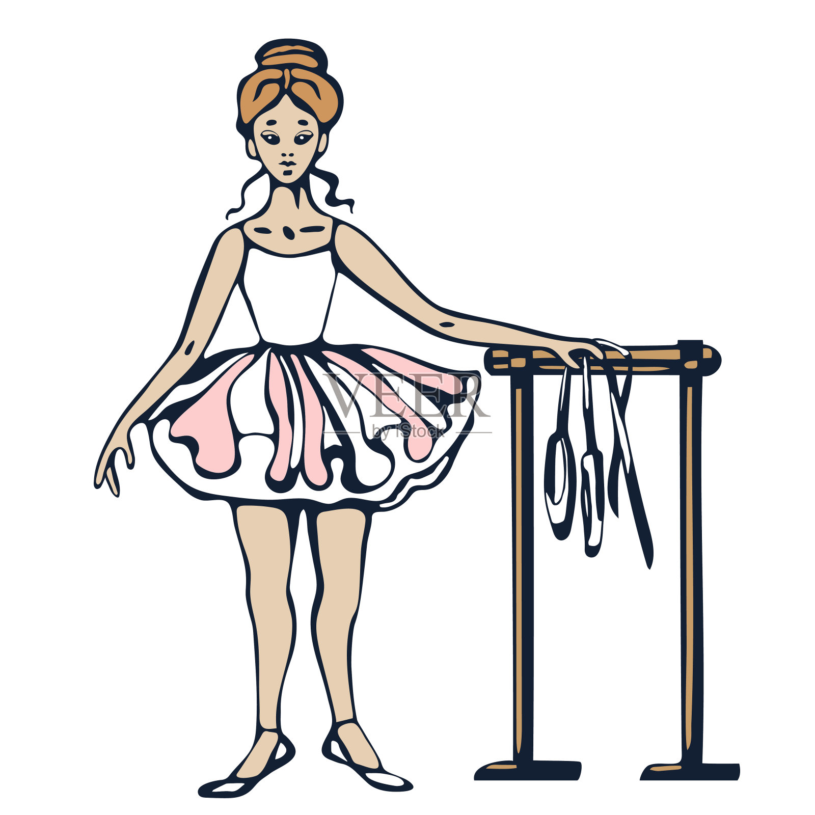 矢量背景手绘芭蕾舞者。手绘墨水插图。现代装饰装饰背景。印刷纺织品,布料,墙纸,剪贴簿插画图片素材