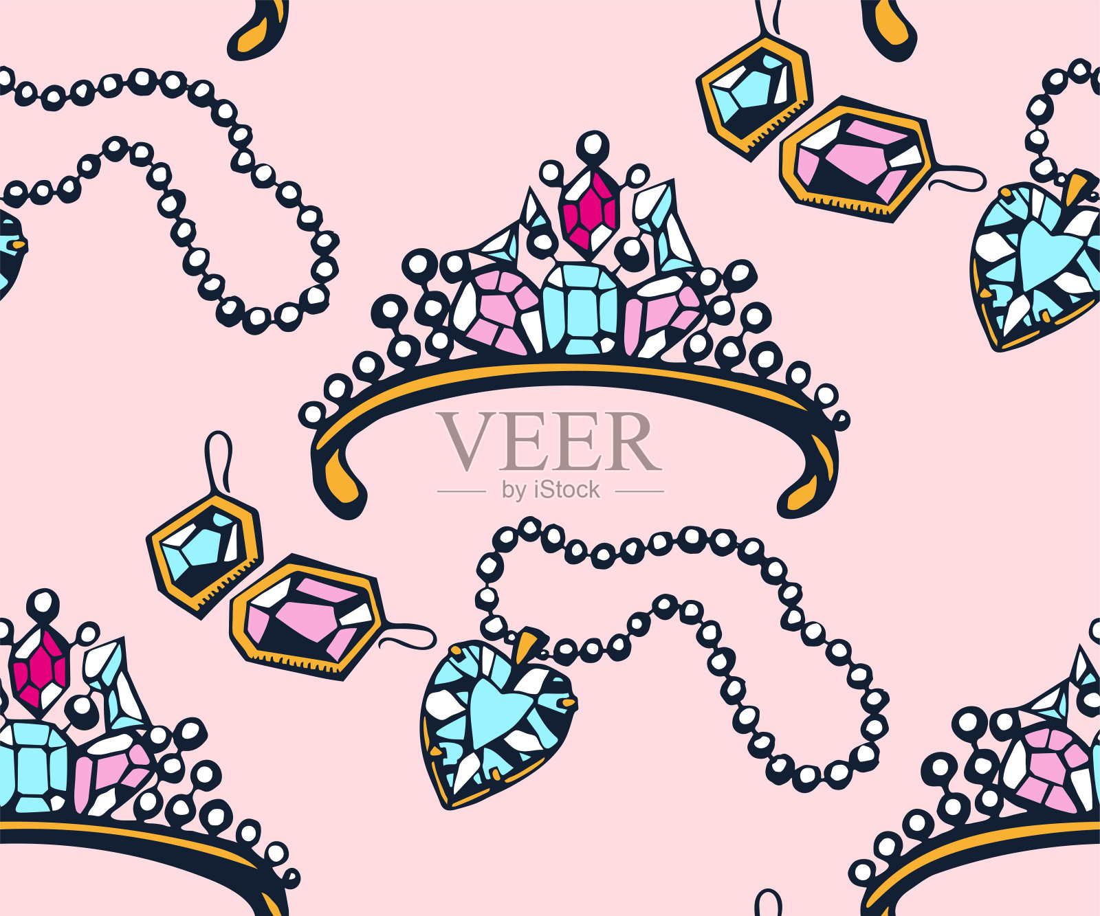 矢量背景手绘珠宝。手绘墨水插图。现代装饰背景。矢量模式。印刷纺织品,布料,壁纸,剪贴簿插画图片素材