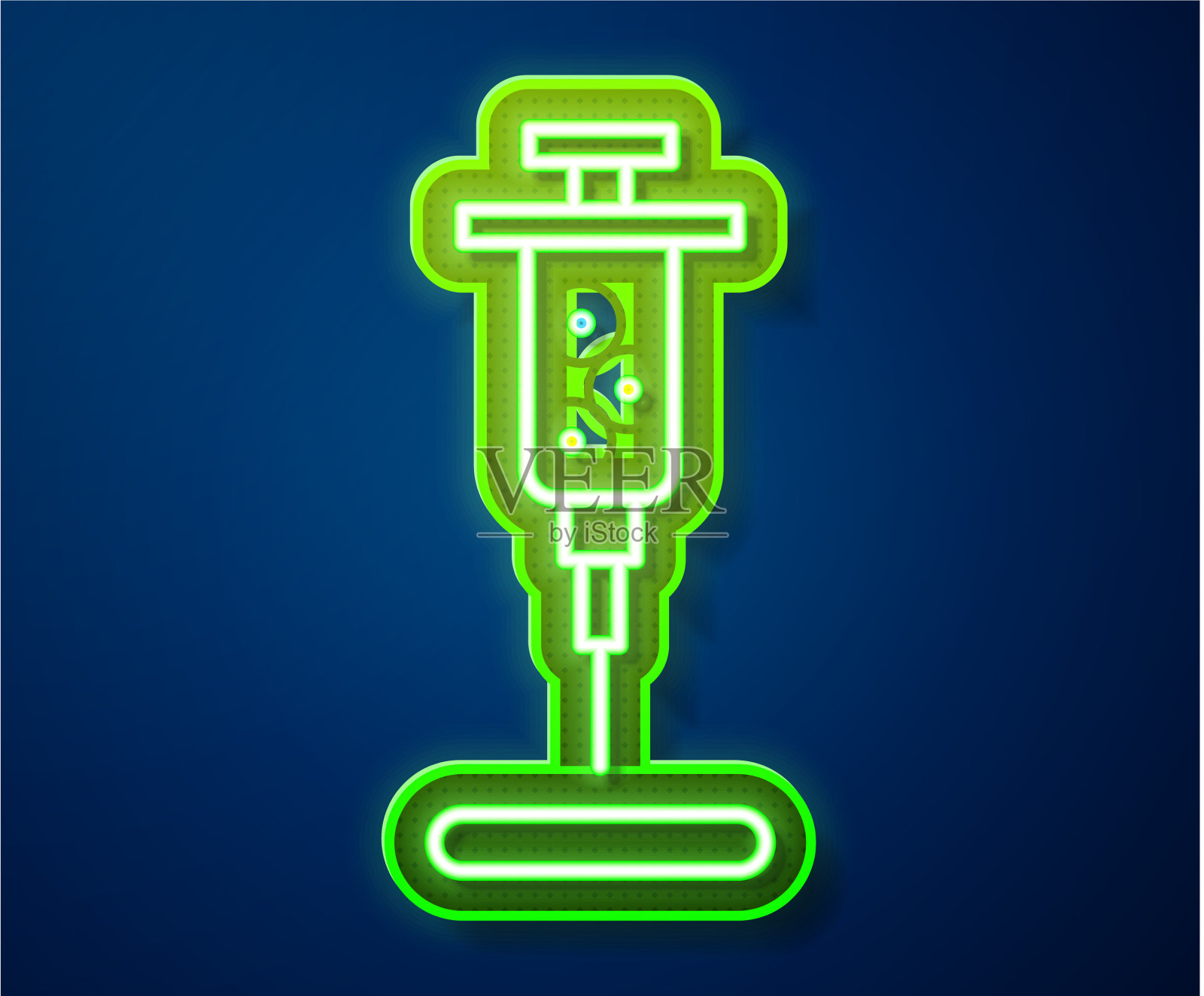 发光的霓虹灯线注射器图标隔离在蓝色插画图片素材