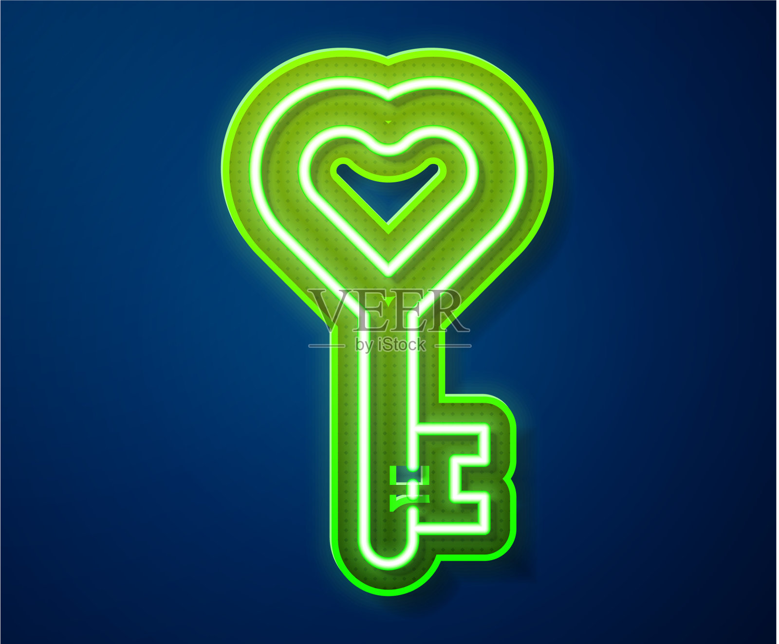 发光霓虹线键心形图标孤立插画图片素材