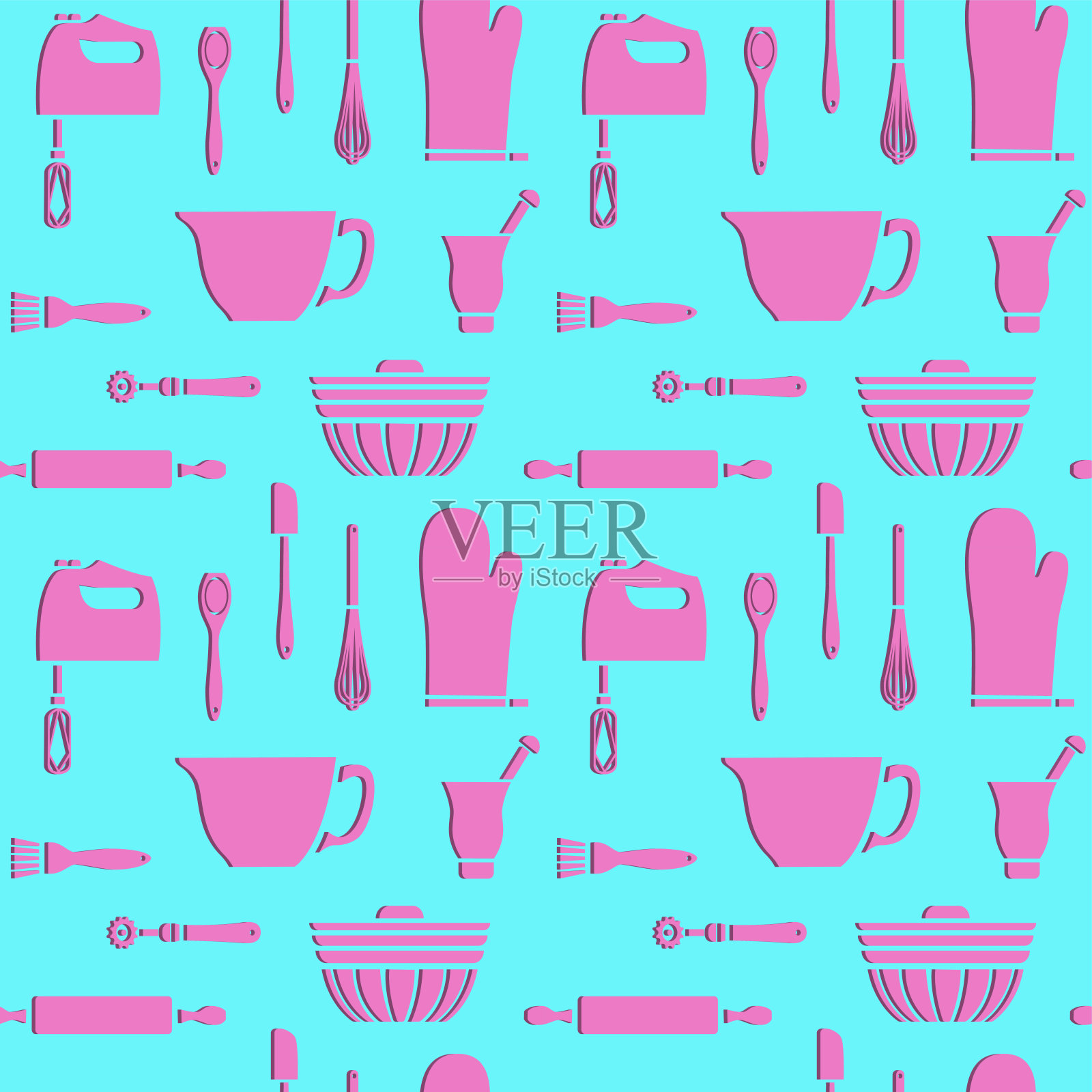 无缝图案烘焙用品,3D效果插画图片素材