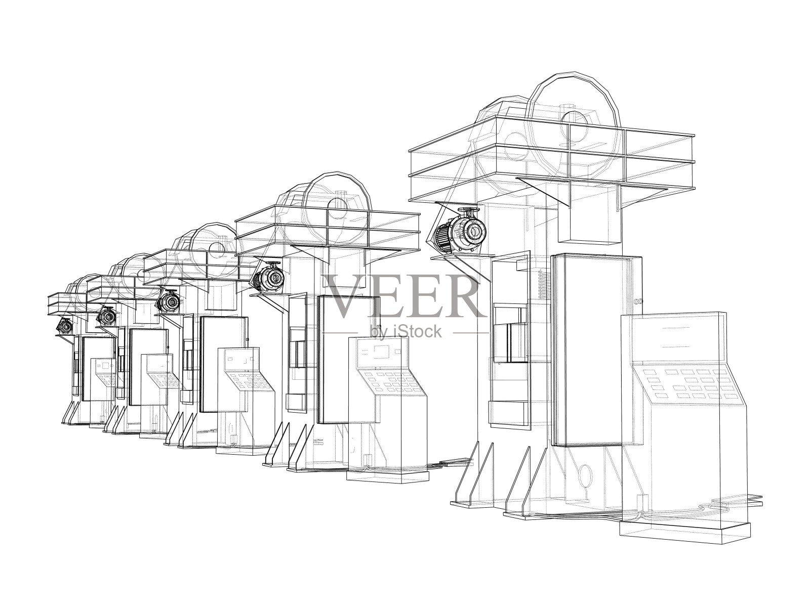 摩擦螺杆压力机概念大纲。向量设计模板素材