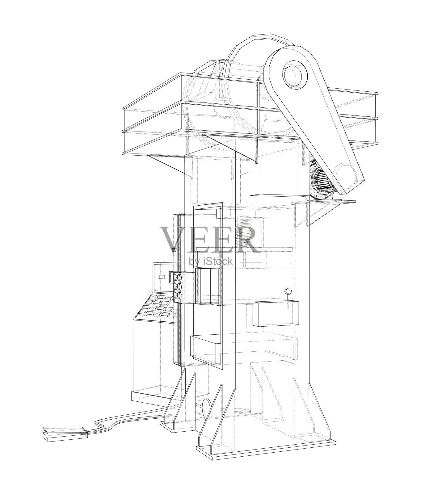 摩擦螺杆压力机概念大纲。向量插画图片素材