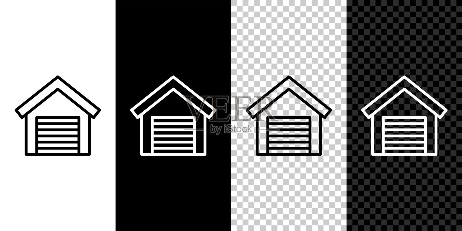 设置线车库图标隔离在黑色和白色背景。向量图标素材