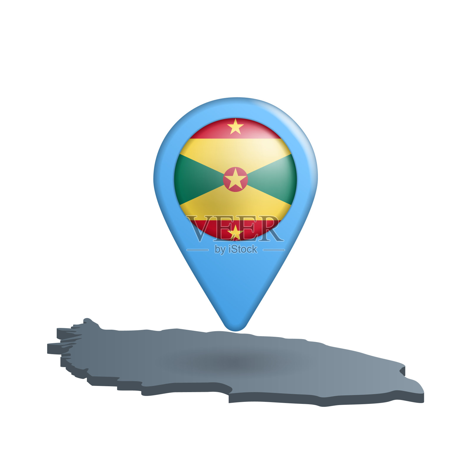 格林纳达国旗地图别针白色插画图片素材