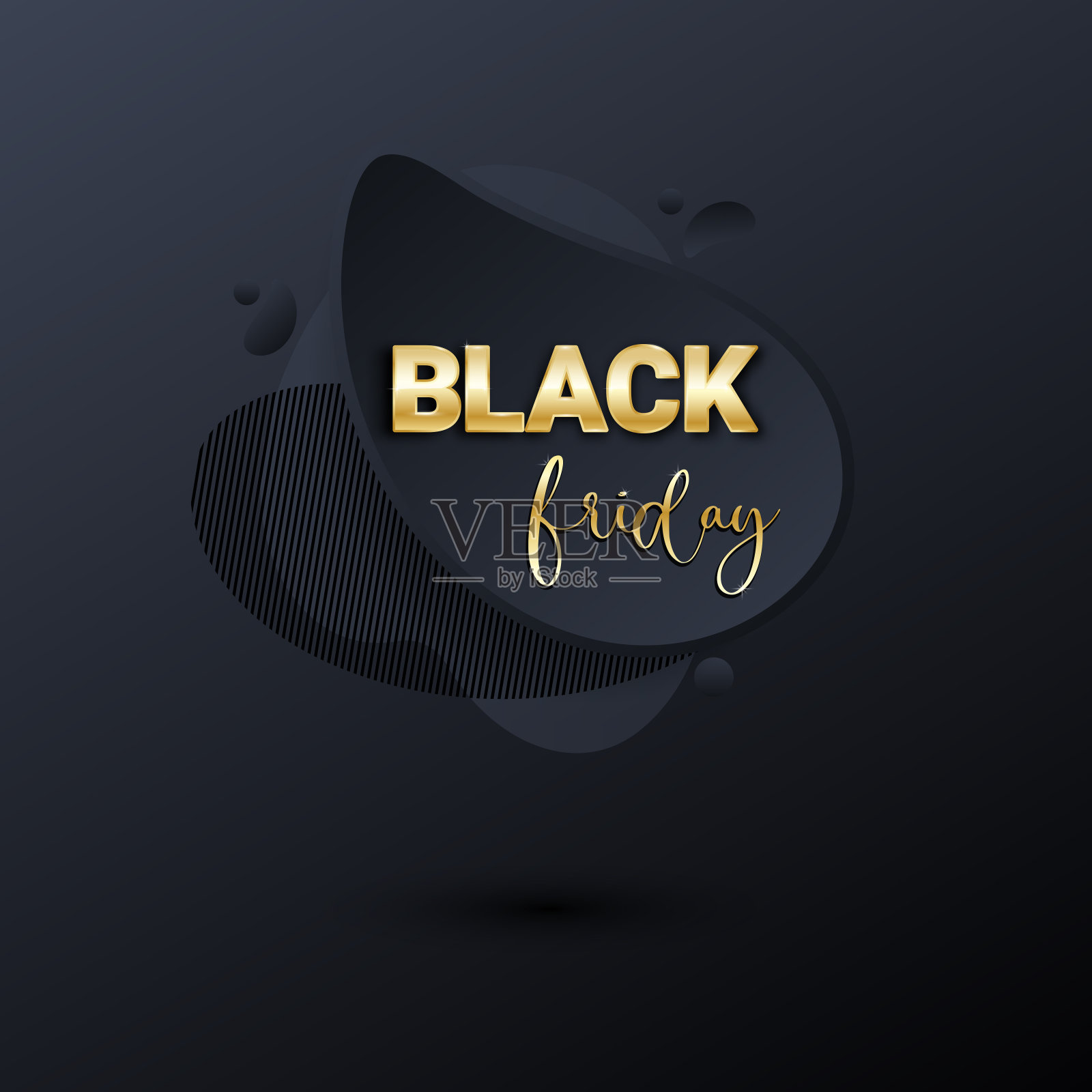 黑色星期五销售横幅或海报与液体飞溅的背景。黑色星期五商业横幅,3d动态形状和金色字母。矢量业务说明。插画图片素材