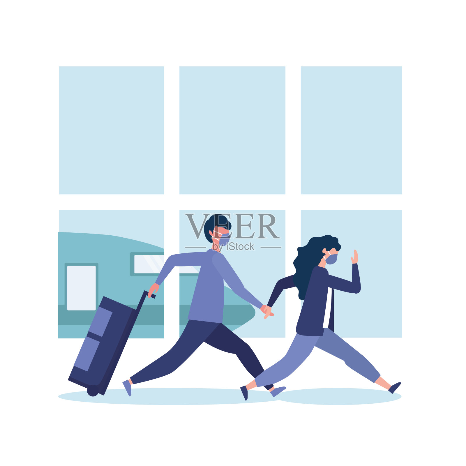 男人和女人的医疗口罩和袋矢量设计插画图片素材