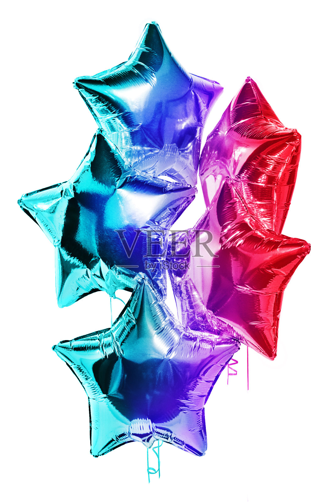 气球星星红蓝色,气球霓虹灯孤立照片摄影图片