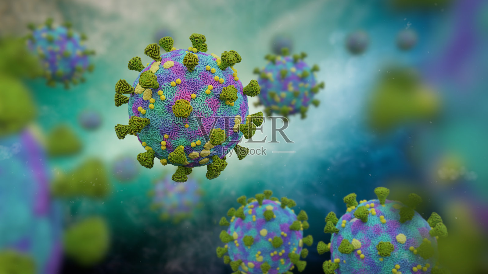 Covid-19、引起呼吸道感染的冠状病毒、Sars-CoV-2病毒照片摄影图片