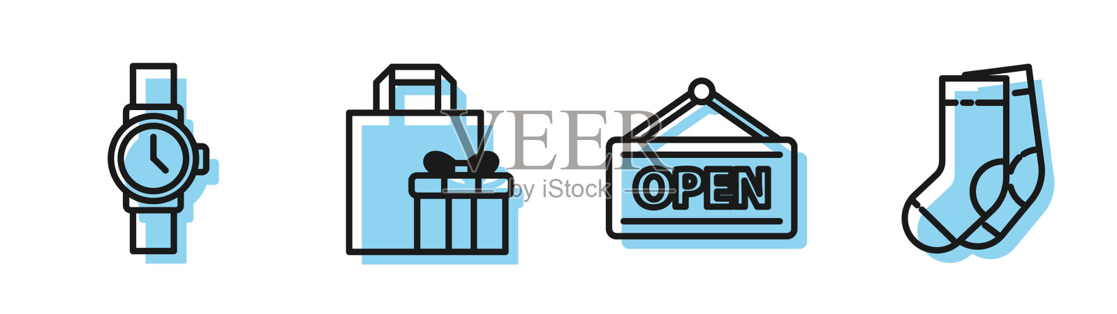Set line hanging sign with open腕表礼品插画图片素材