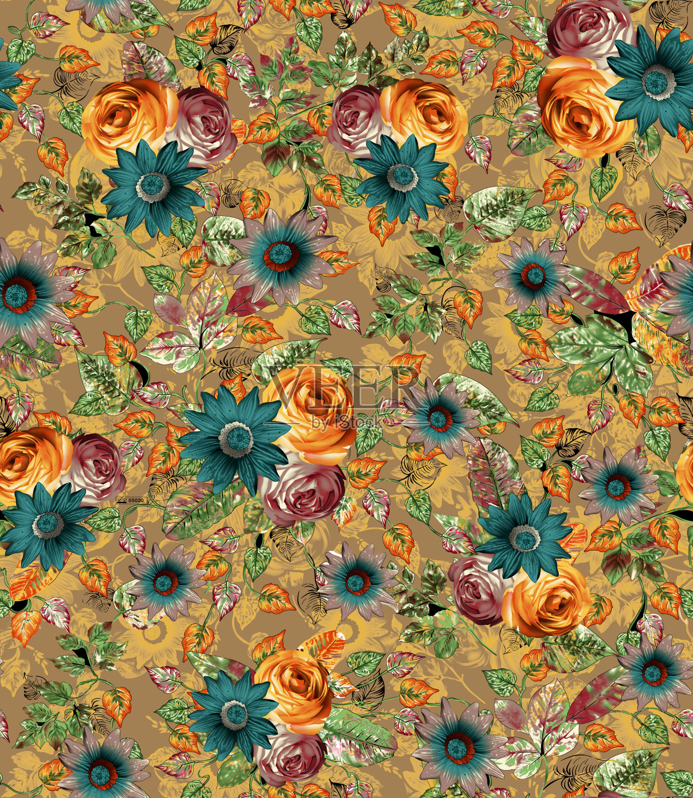 优雅时尚的春季花卉无缝图案与点和线艺术。插画图片素材