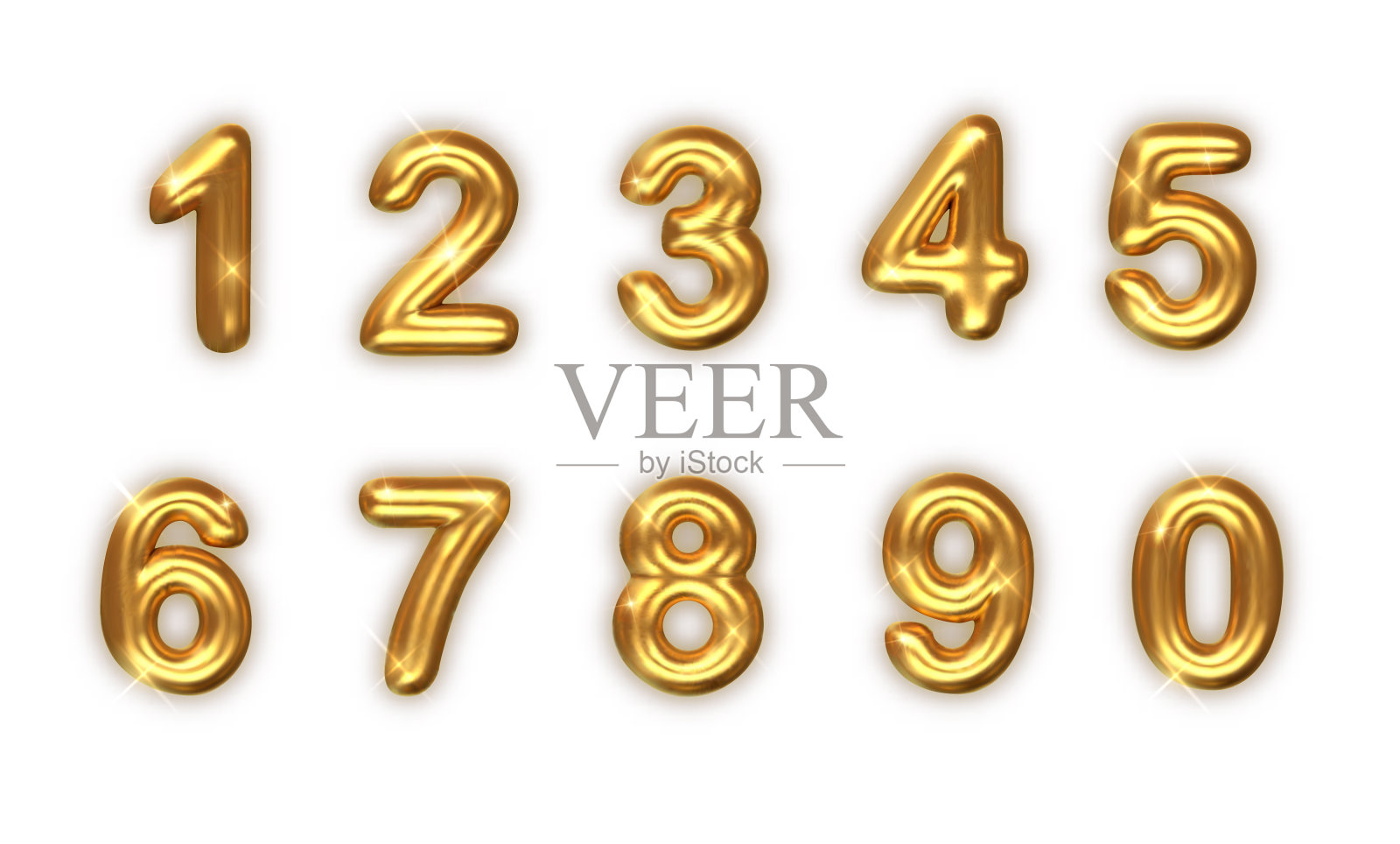 黄金数字设置逼真的3d插画图片素材