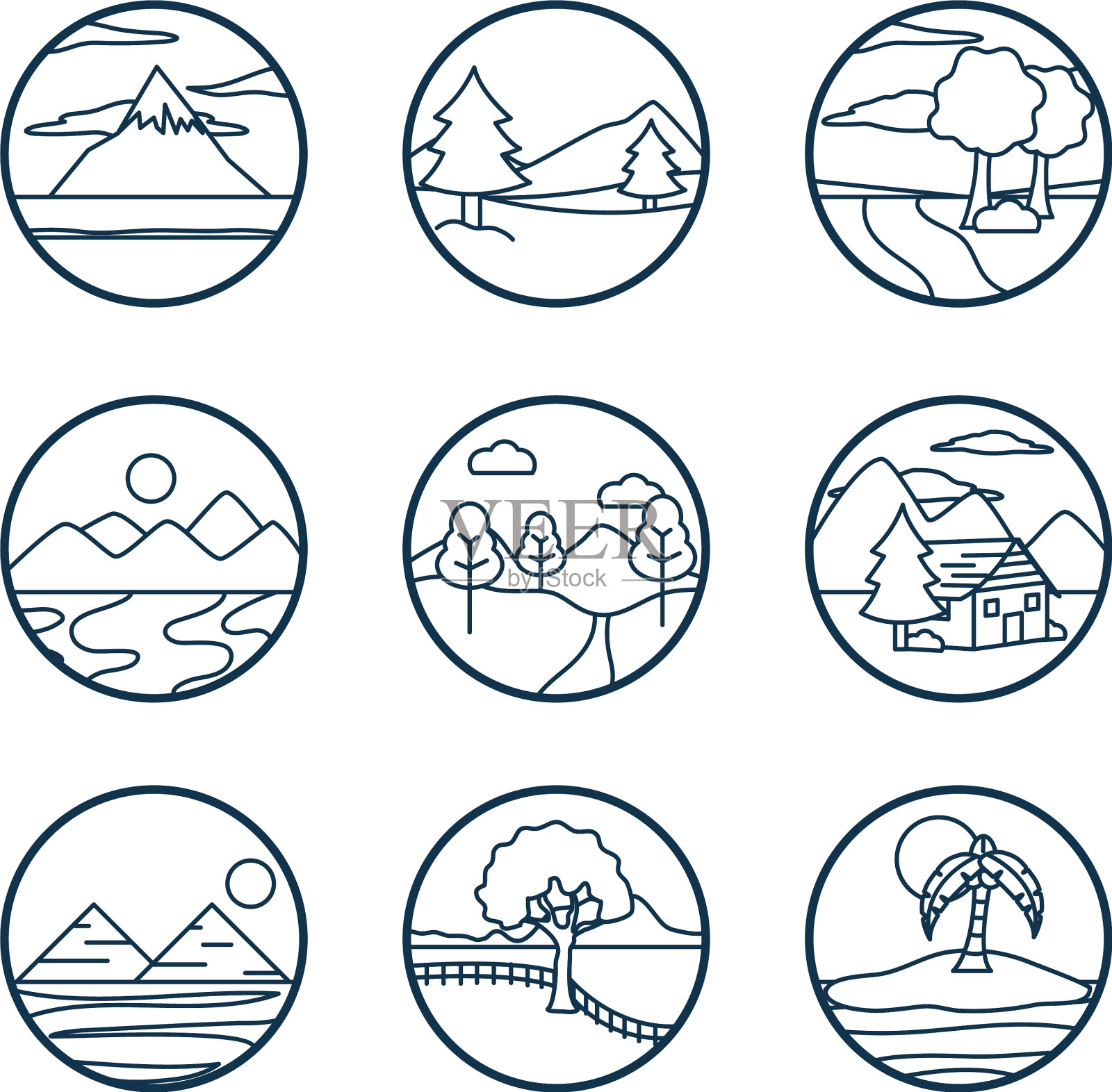 景观线条风格图标集设计图标素材