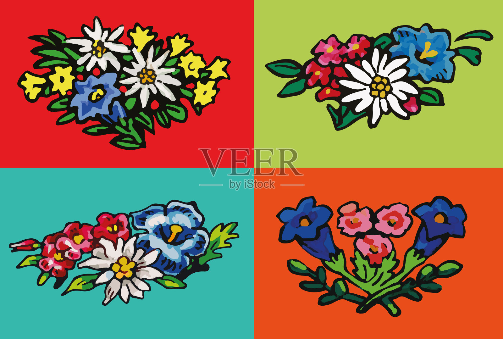 高山和高山带着雪绒花插画图片素材