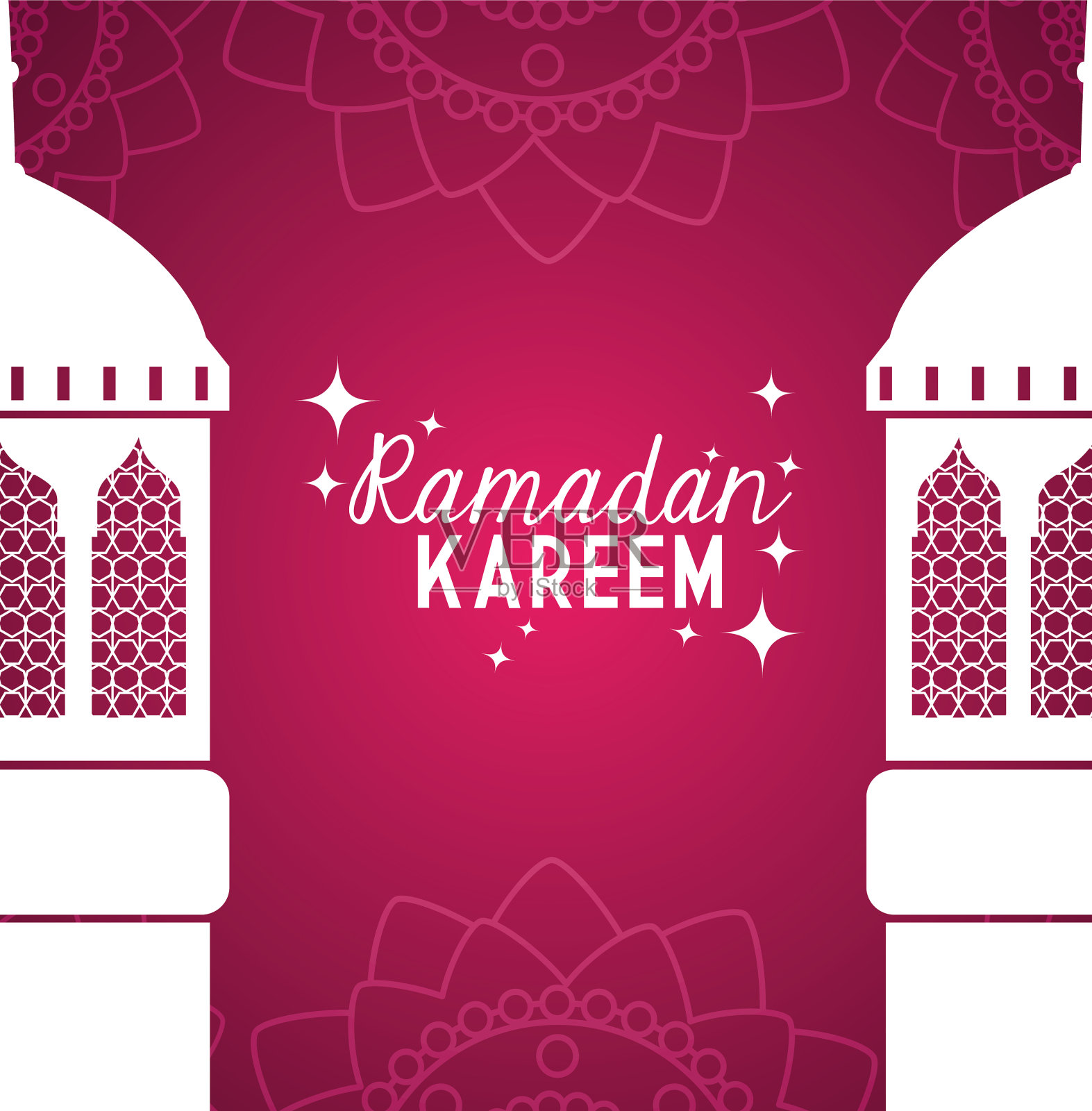 斋月卡里姆海报与清真寺的正面插画图片素材