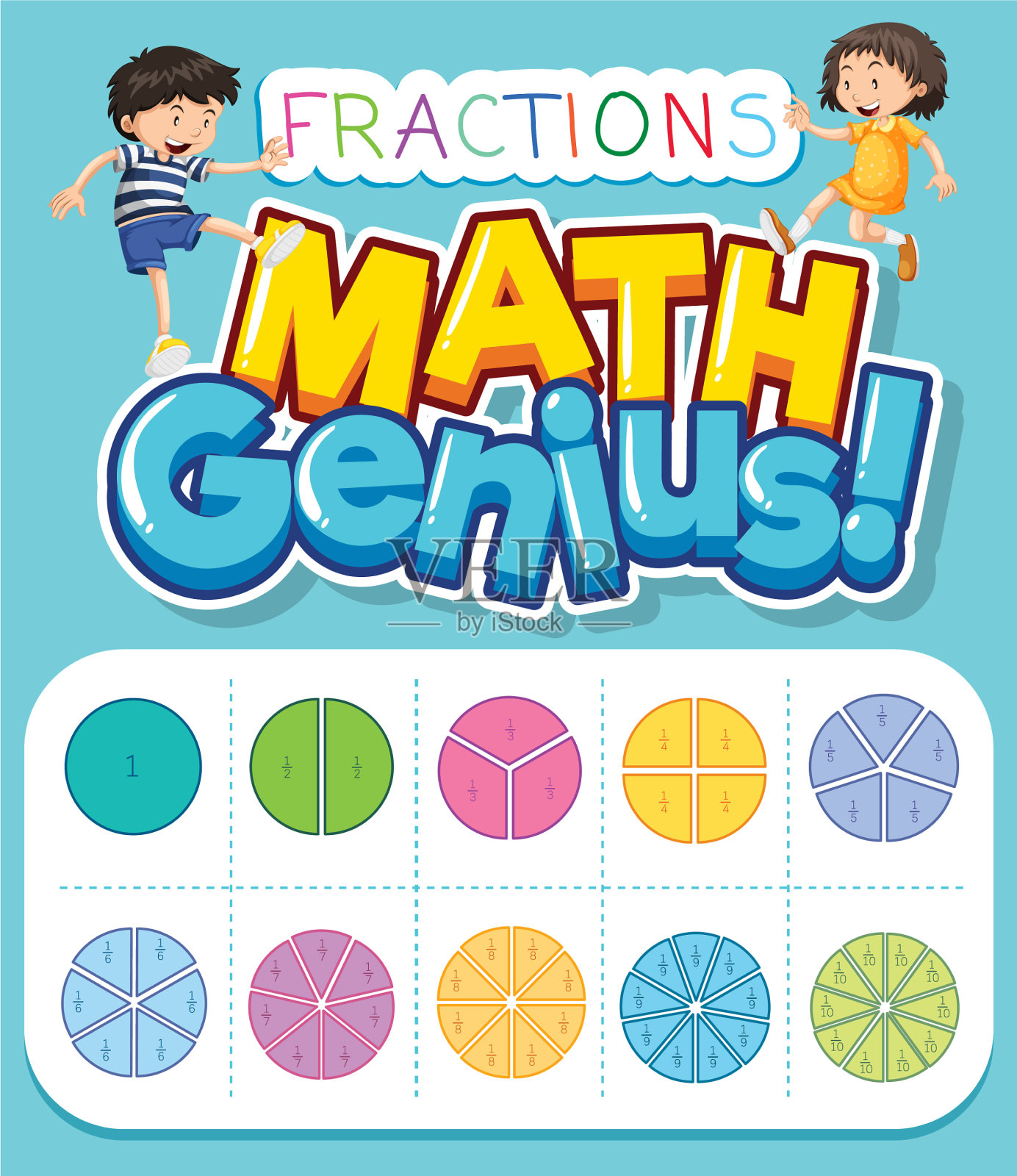 数学工作表设计与分数在蓝色插画图片素材