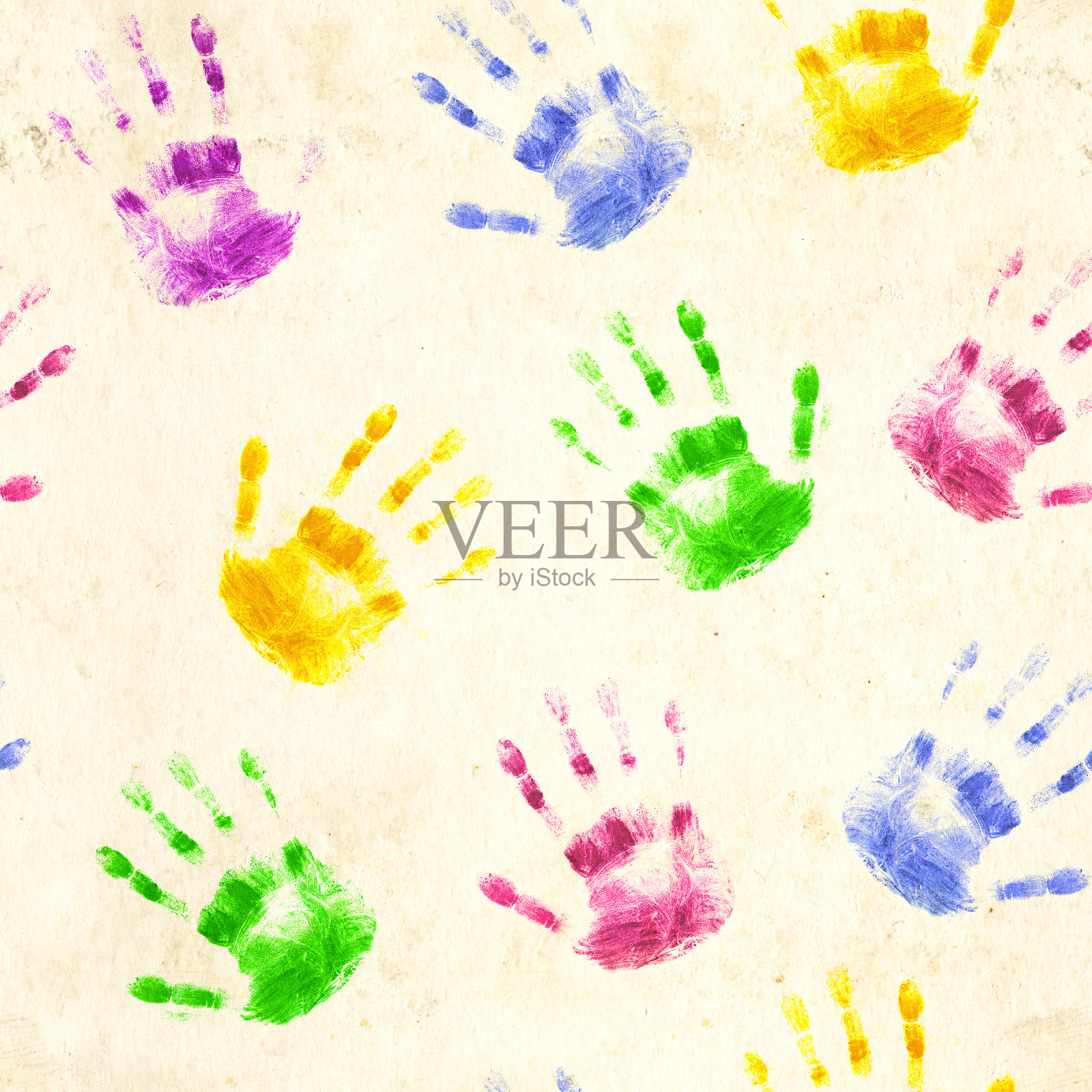 无缝旧纸纹理与人类的手印照片摄影图片