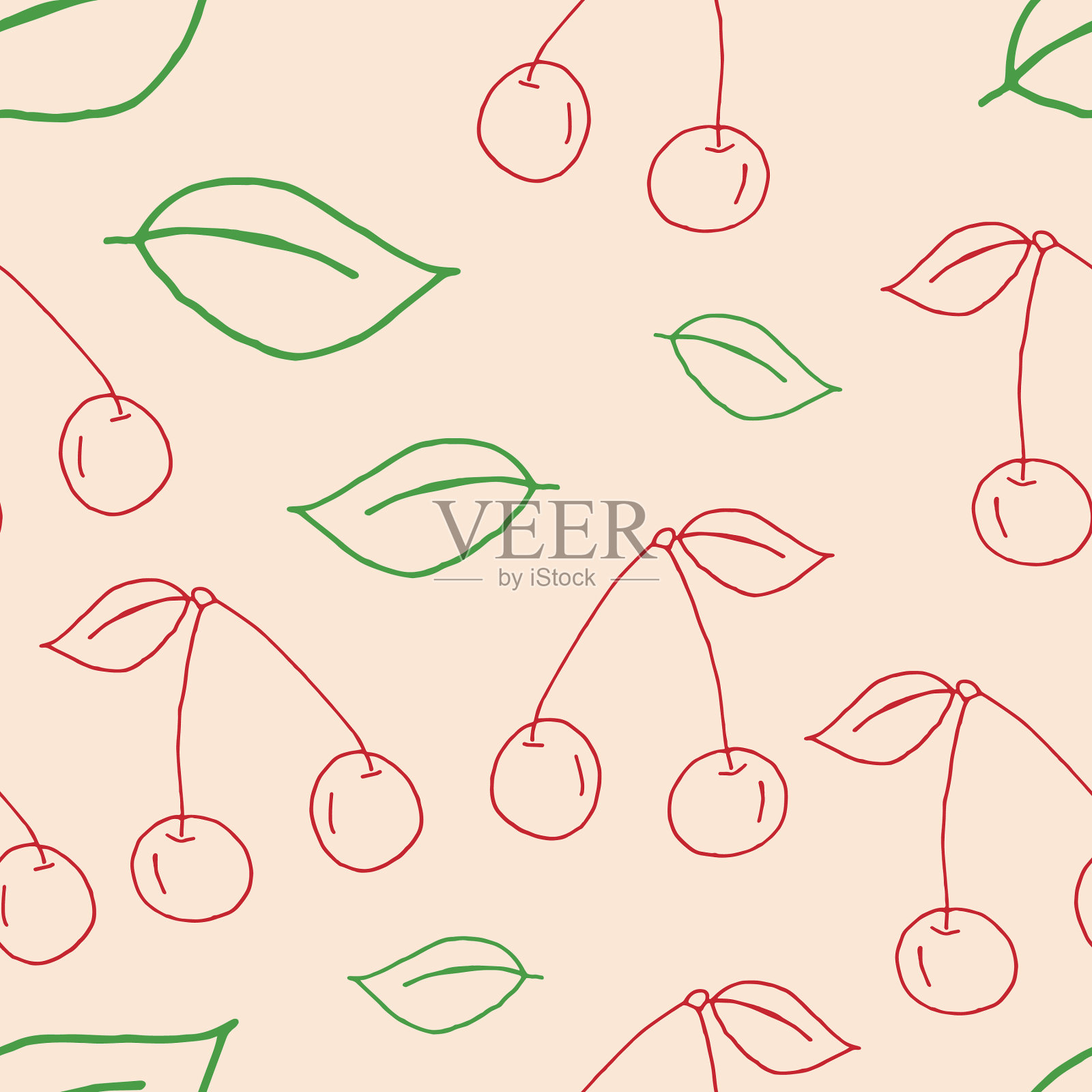 手绘樱桃无缝图案背景插画图片素材
