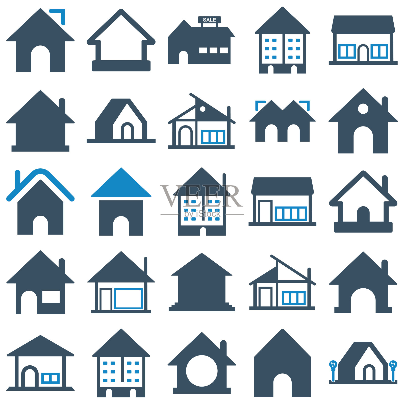首页和房地产状态图标设置1(蓝色系列)矢量插图图标素材