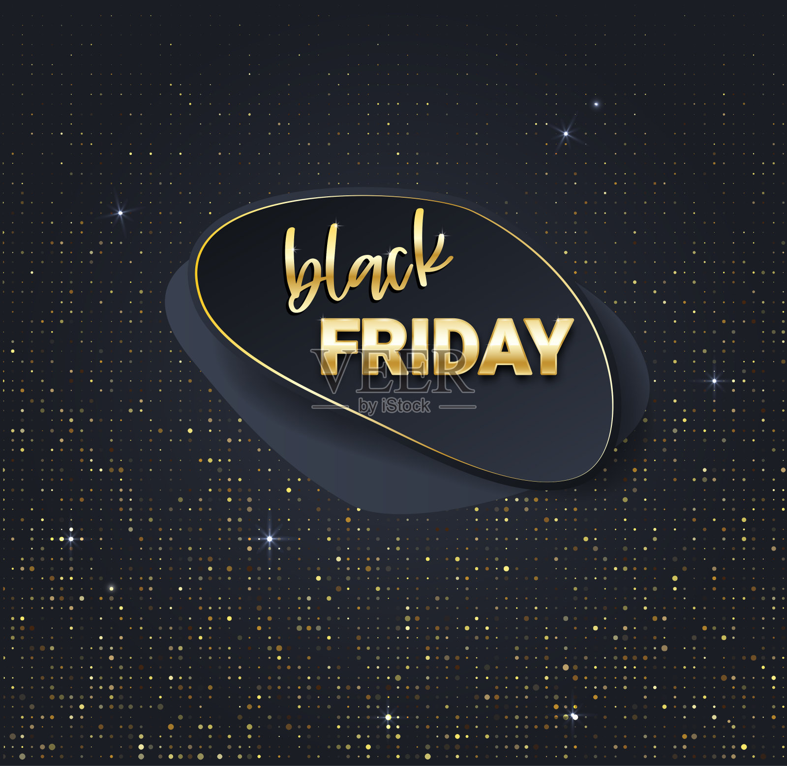 黑色星期五销售横幅或海报与液体喷溅的背景。黑色星期五的商业横幅,3d动态形状和金色闪光的半色调图案。向量的业务说明插画图片素材