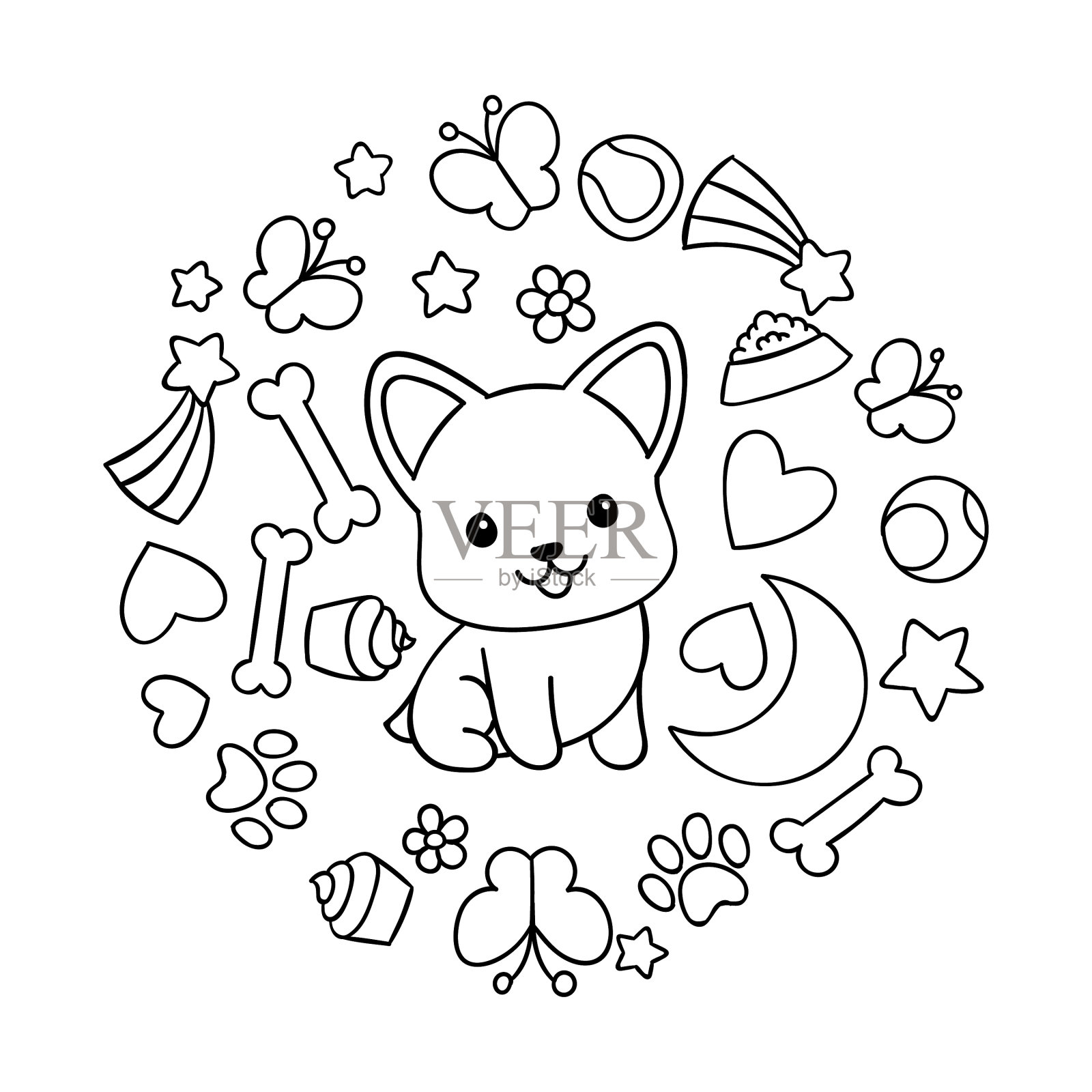 涂色页黑白可爱可爱的手插画图片素材