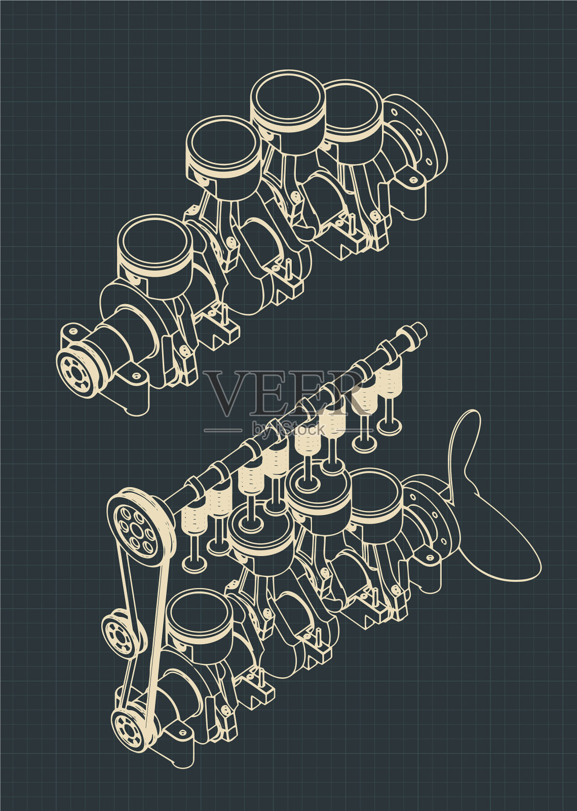 活塞组与曲轴图纸插画图片素材