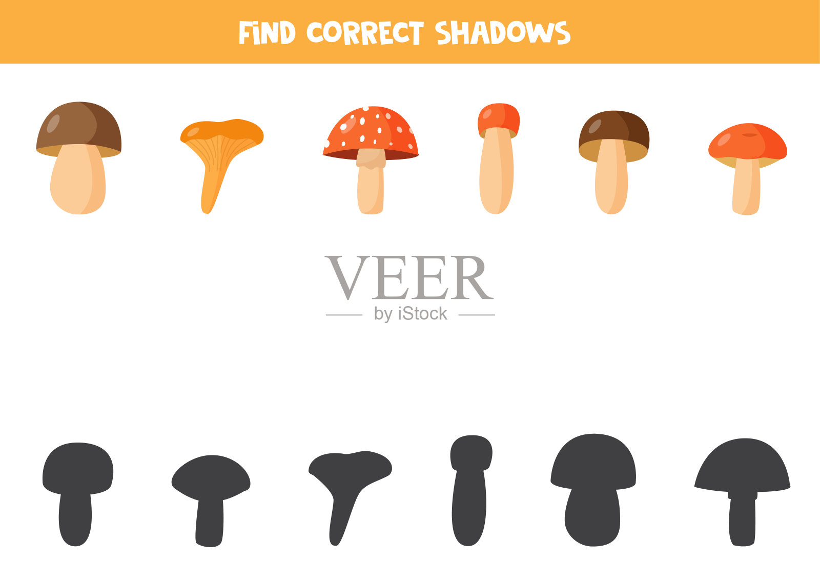 找到合适的影子可爱的秋天蘑菇。插画图片素材