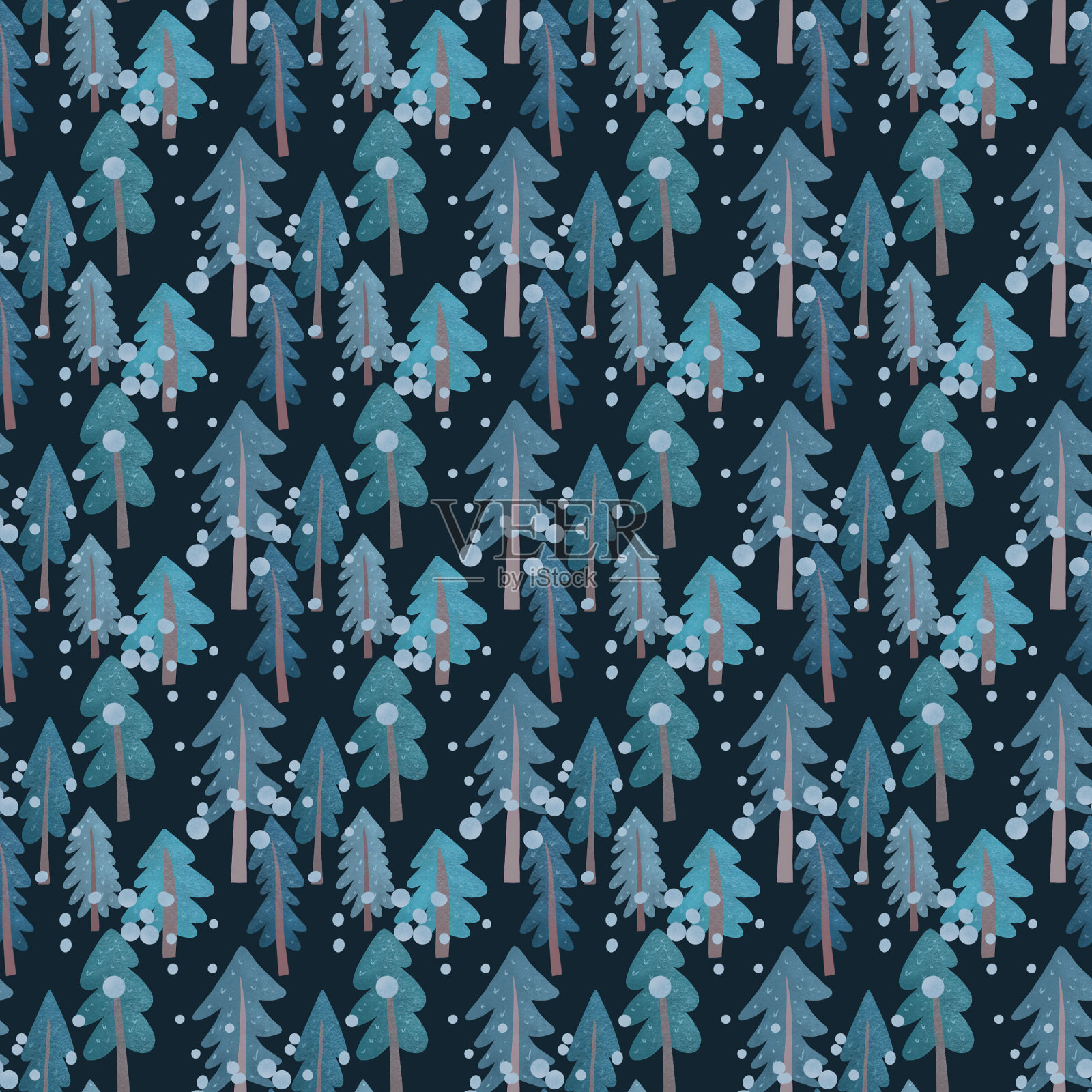 圣诞水彩无缝森林图案。设计用于包装纸张、织物插画图片素材