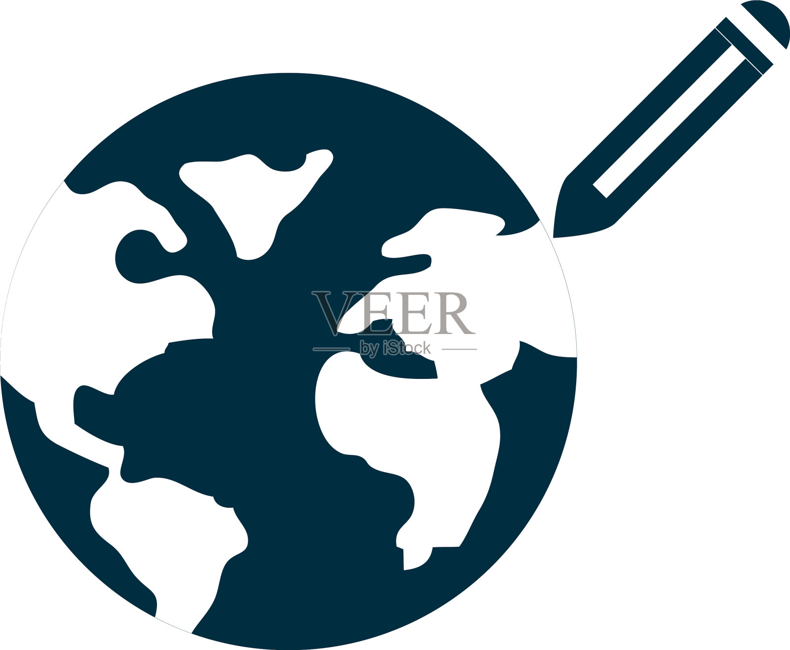 全球球体与铅笔图标剪影风格设计元素图片