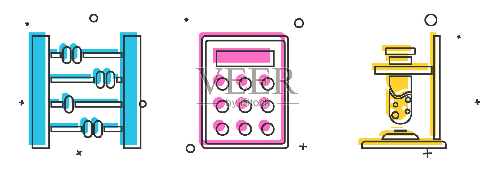 设置算盘计算器和玻璃试管烧瓶图标素材