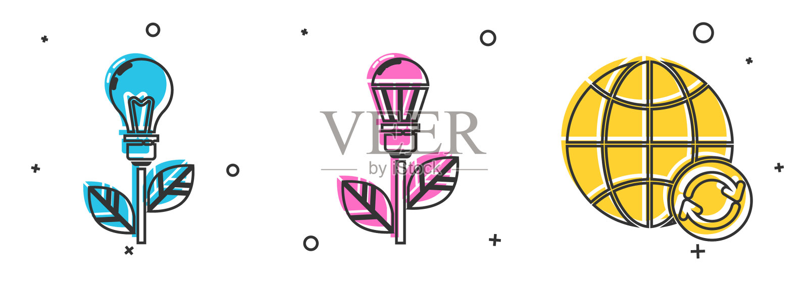 用叶和叶设置灯泡图标素材