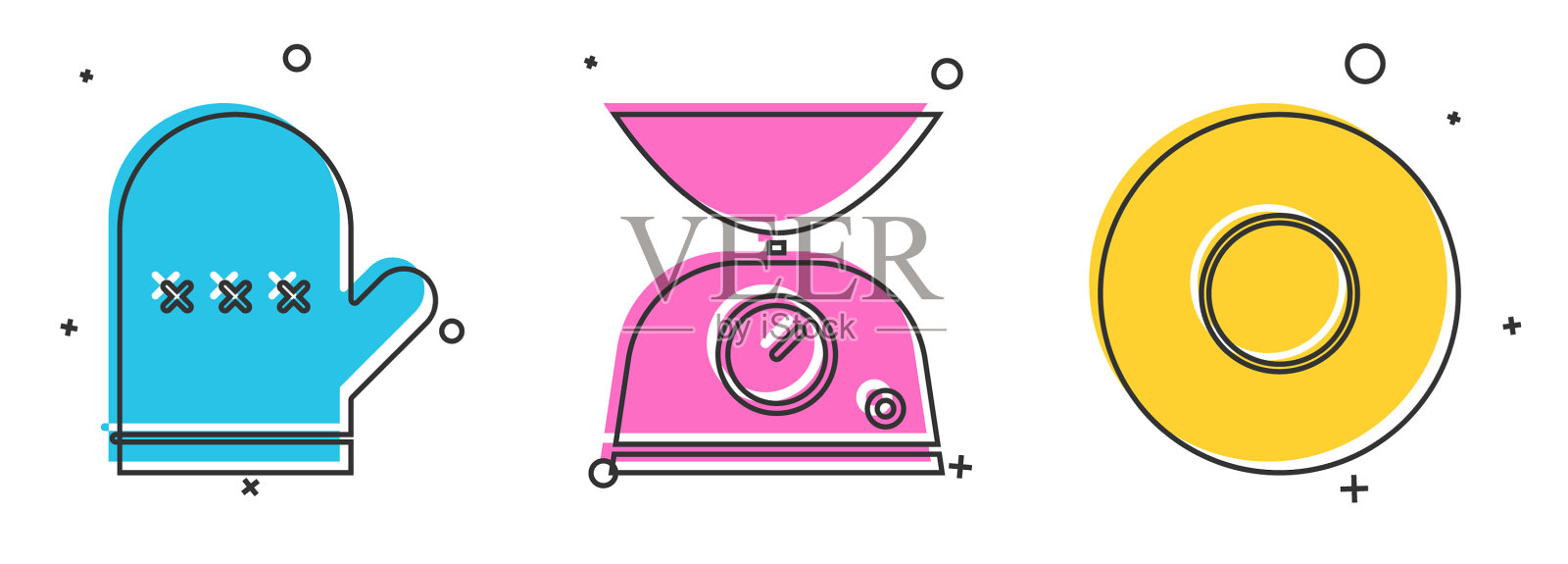 设置烤箱手套秤和盘子图标图标素材