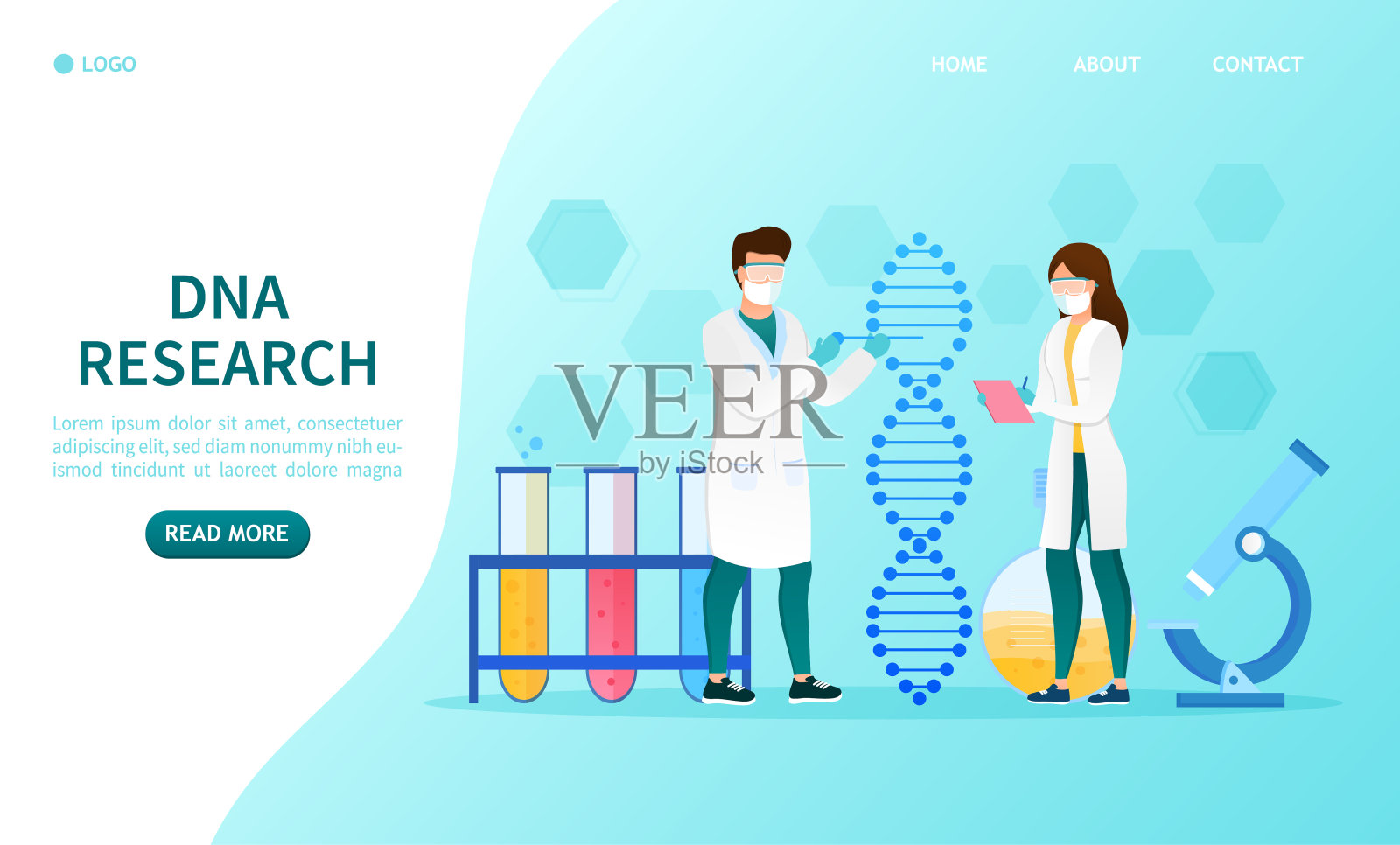 科学家在实验室进行DNA实验创新生物工程科学发现分子和化学元素的研究纳米螺旋未来医学基因工程载体插画图片素材