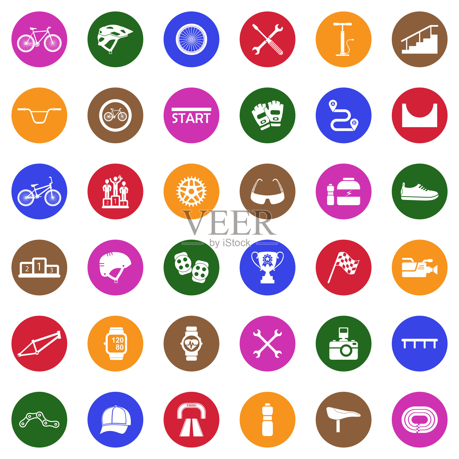 骑自行车图标。圆形的白色平面设计。矢量插图。图标素材