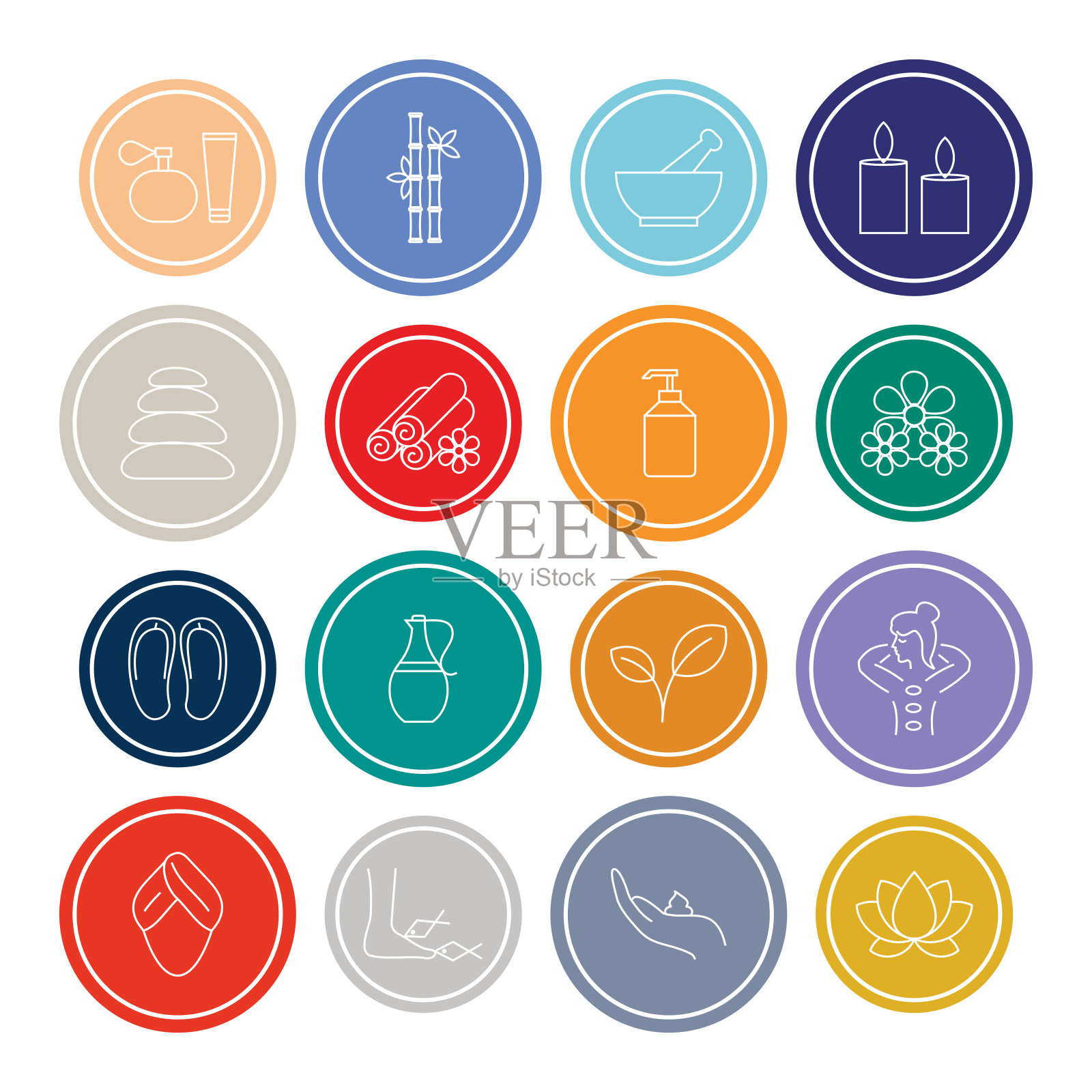 温泉信息图表圆形设计线图标集Web,应用程序和设计。图标素材