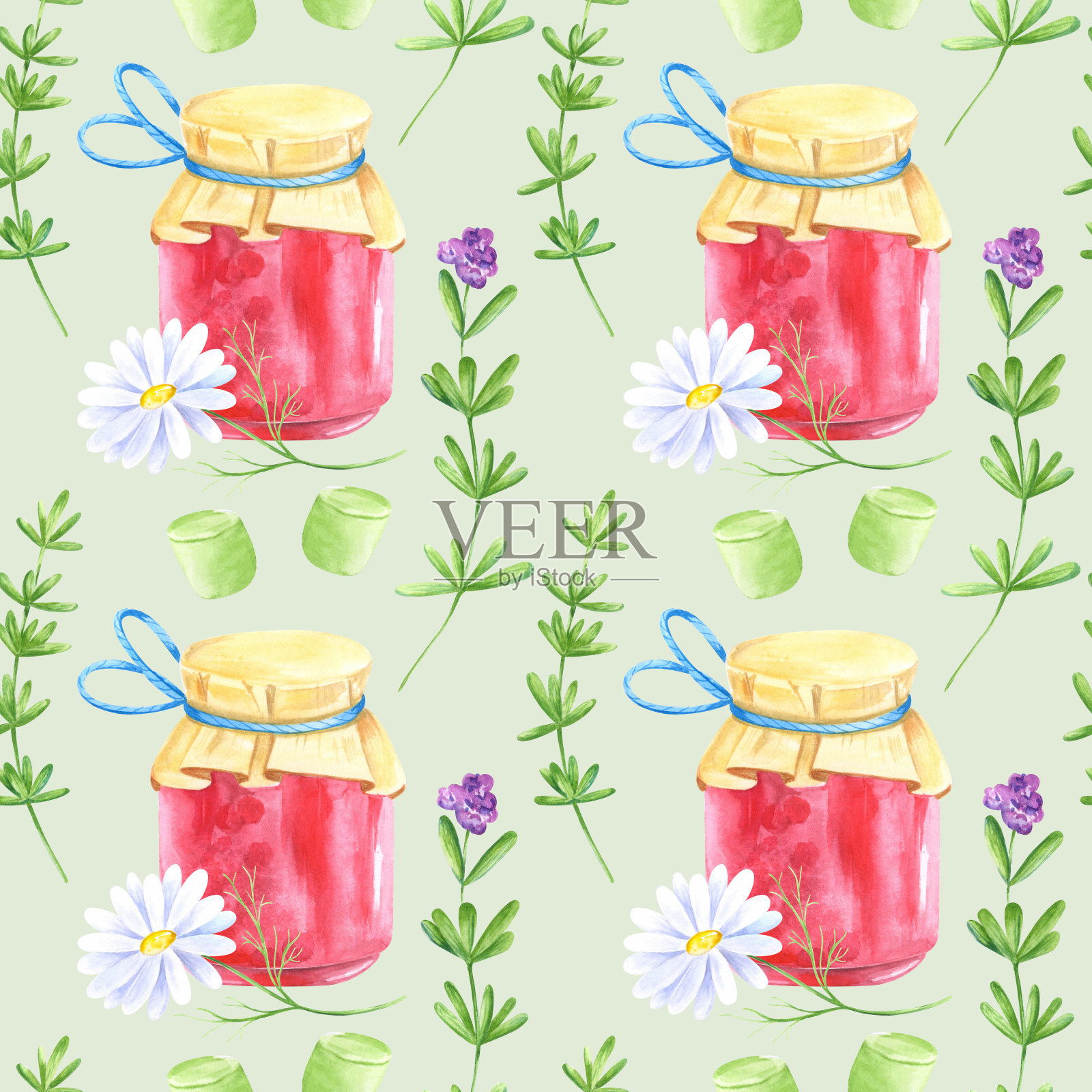 水彩图案与糖果和鲜花插画图片素材