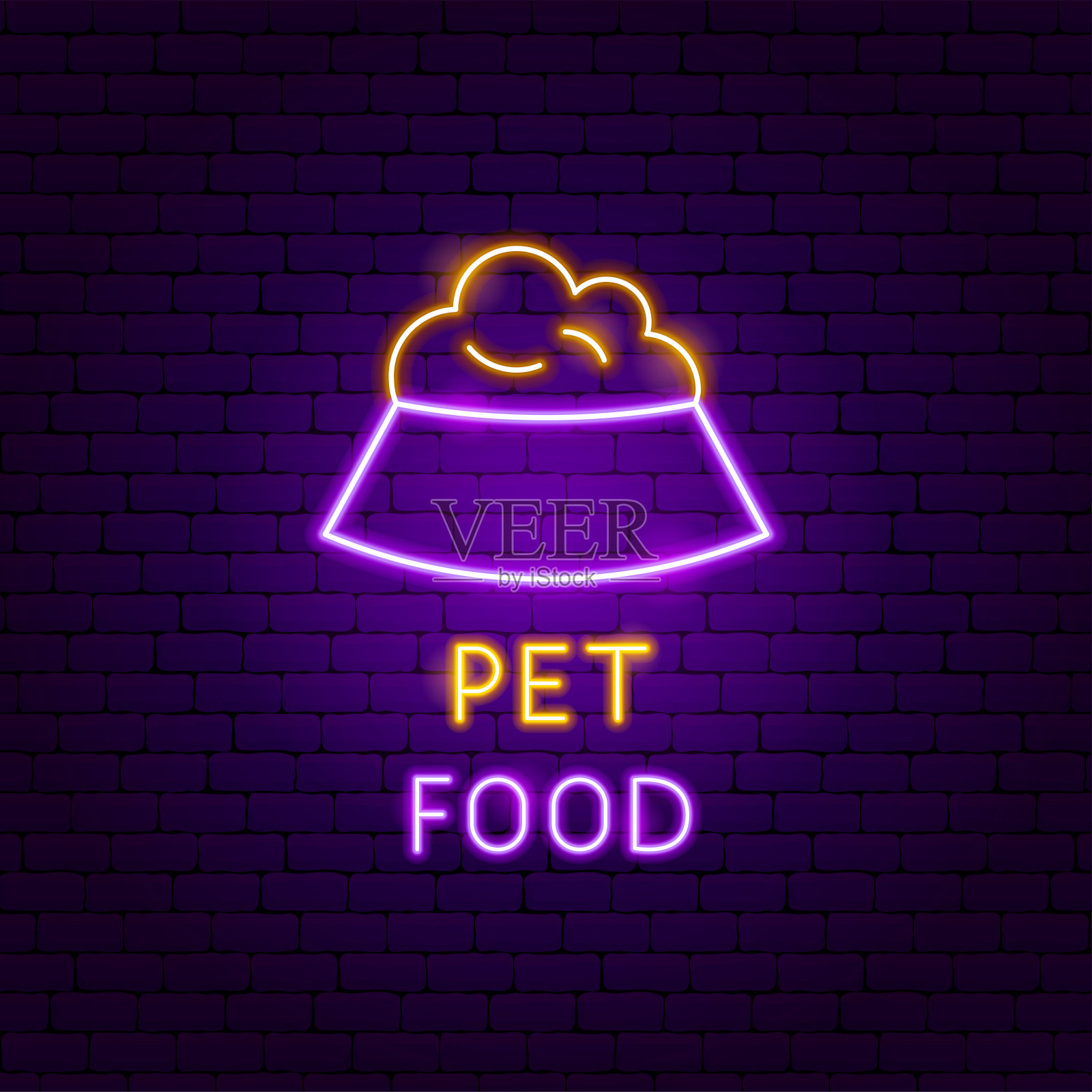 宠物食品霓虹标签插画图片素材