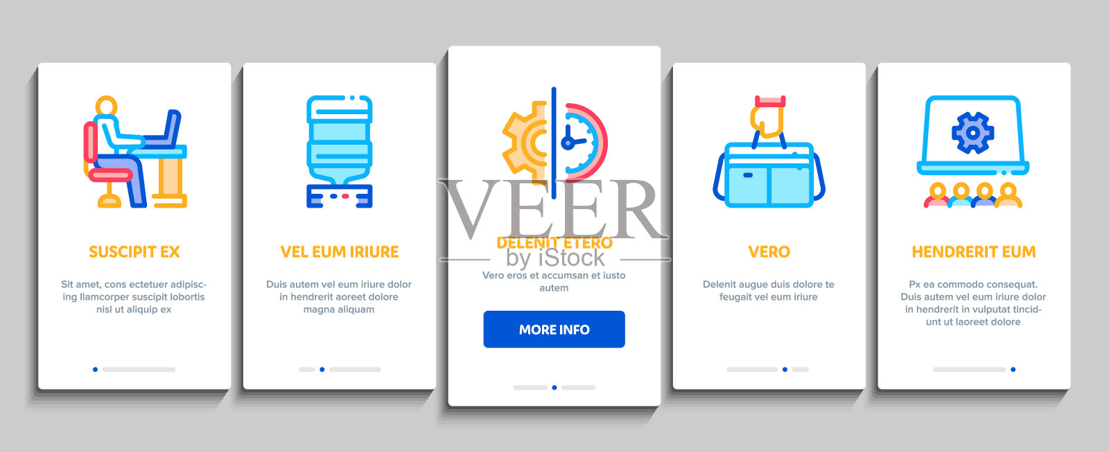 办公室和工作场所的入职元素图标设置向量插画图片素材