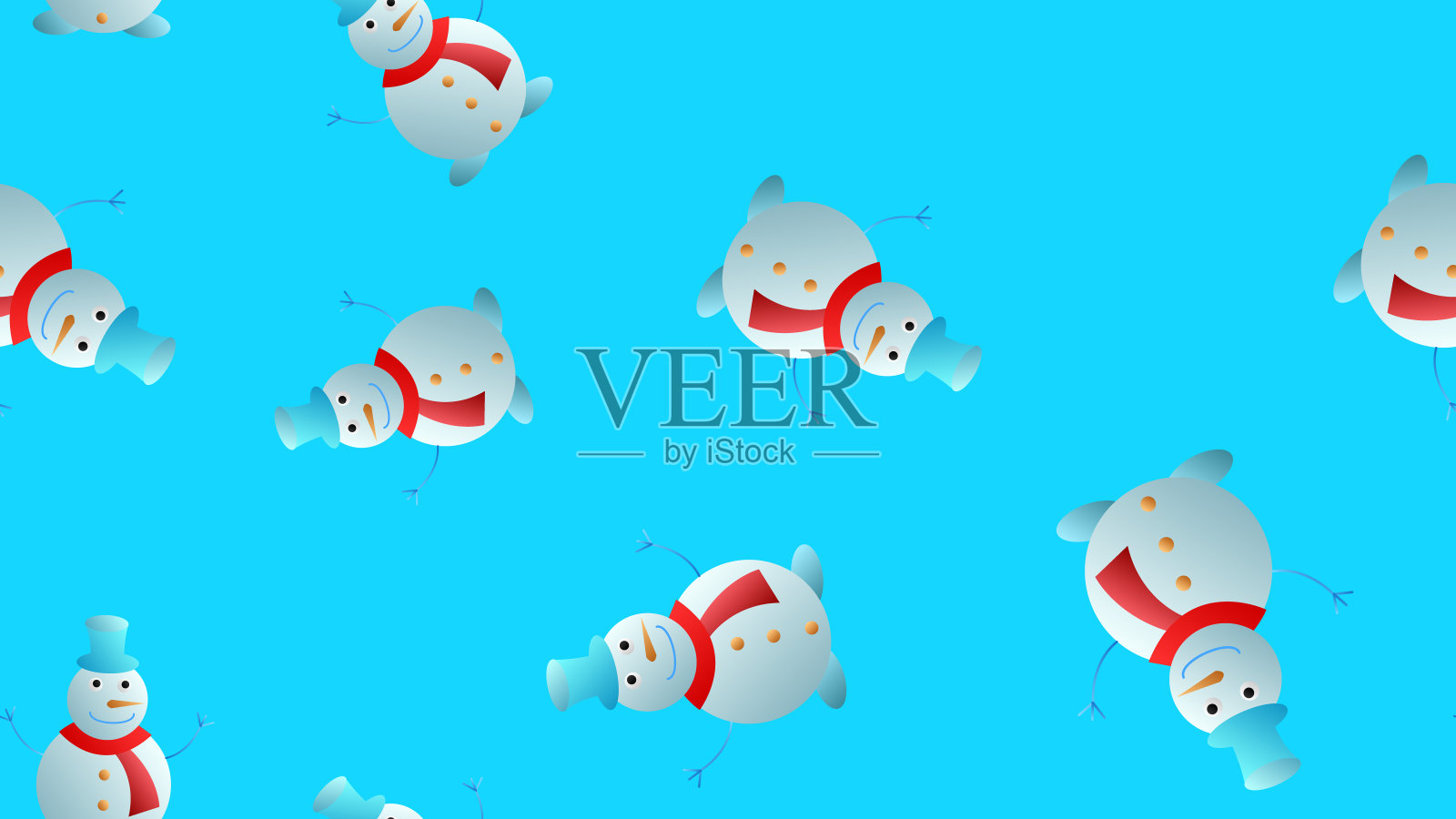 红色背景上的不同雪人。无缝模式。EPS矢量格式插画图片素材