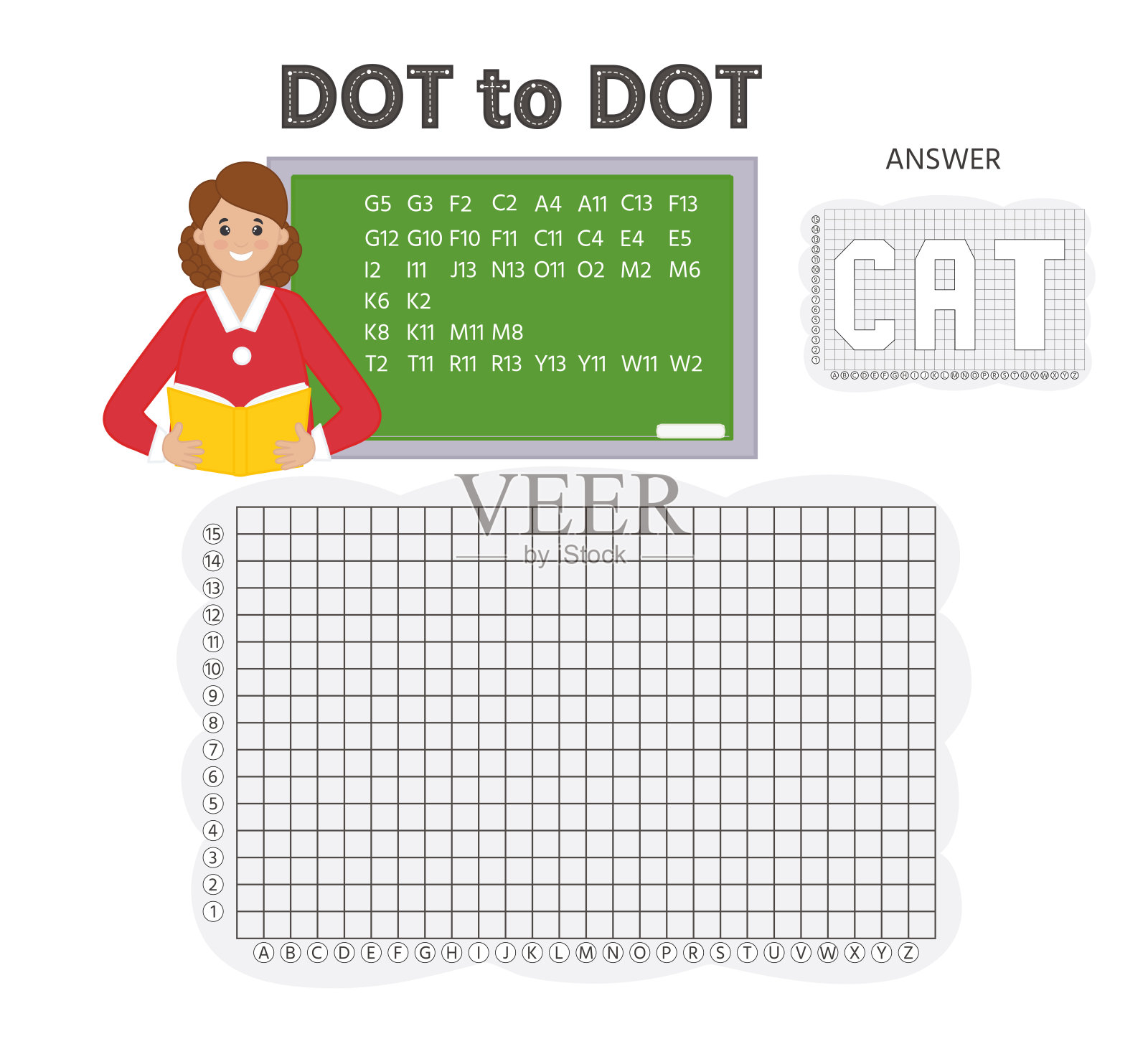 孩子们在学习材料。教育智商游戏的孩子。画点,用线连接。学校和学习用品。插画图片素材