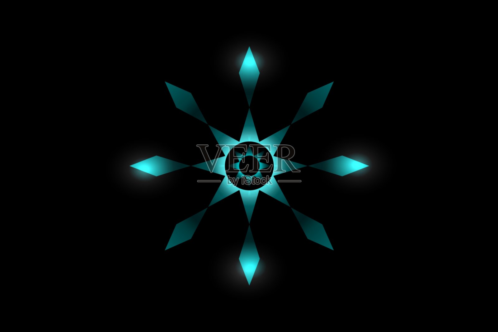 抽象的蓝绿色烟花与灯光效果的黑色背景。照片摄影图片