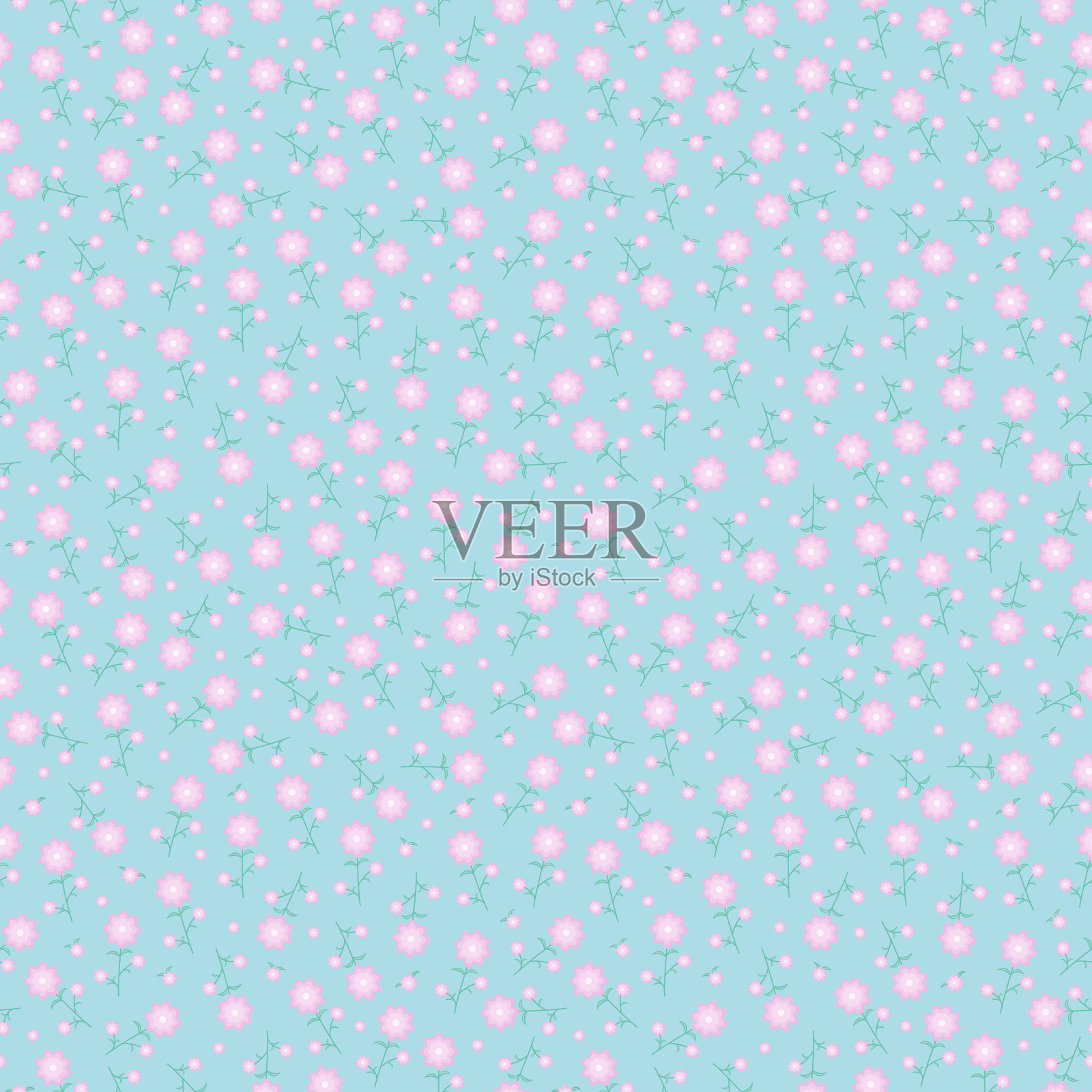 粉红色的花和叶无缝图案的花插画图片素材