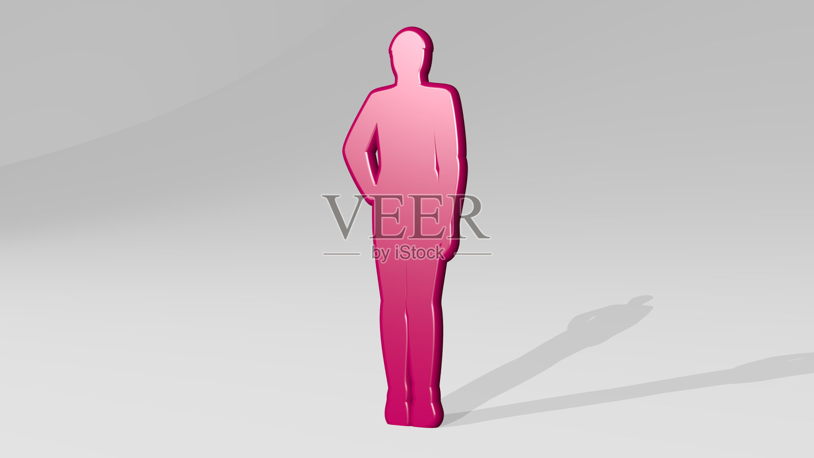 男人站立的3D插图,一个闪亮的金属雕塑与光影背景的阴影。美丽和年轻照片摄影图片