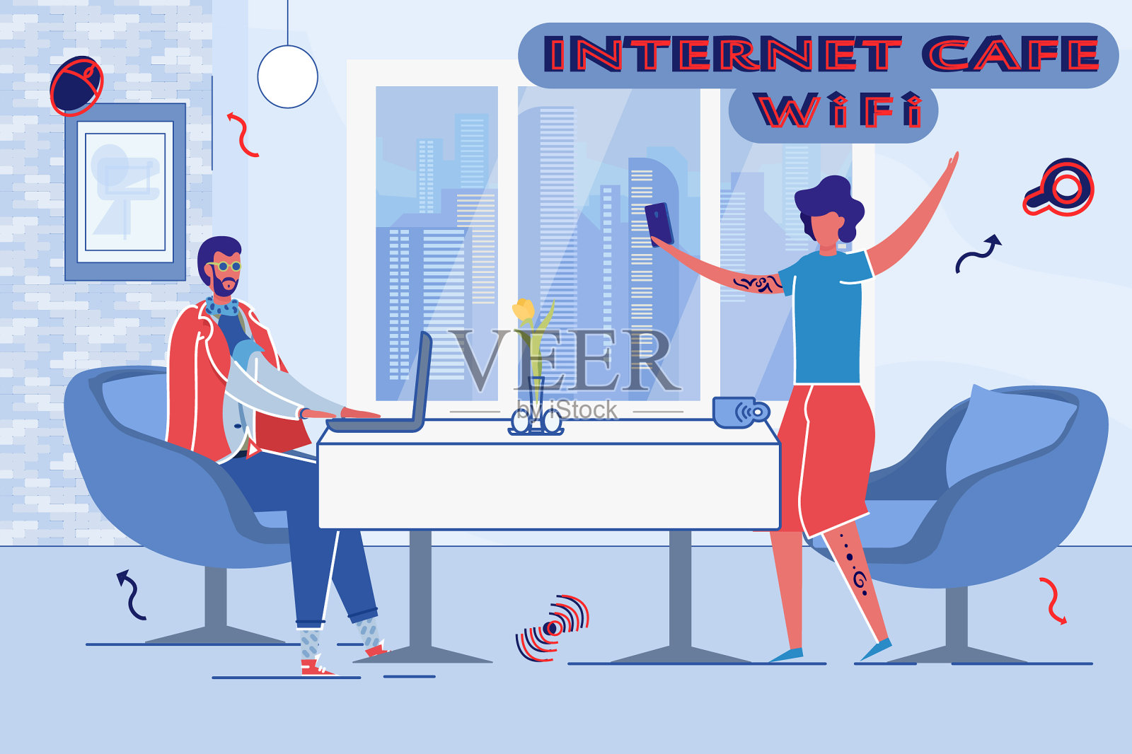 有男性特征的网吧广告插画图片素材