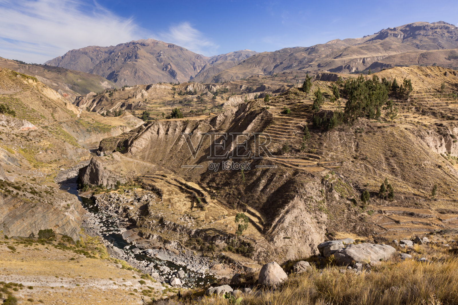 秘鲁科尔卡峡谷的全景。照片摄影图片
