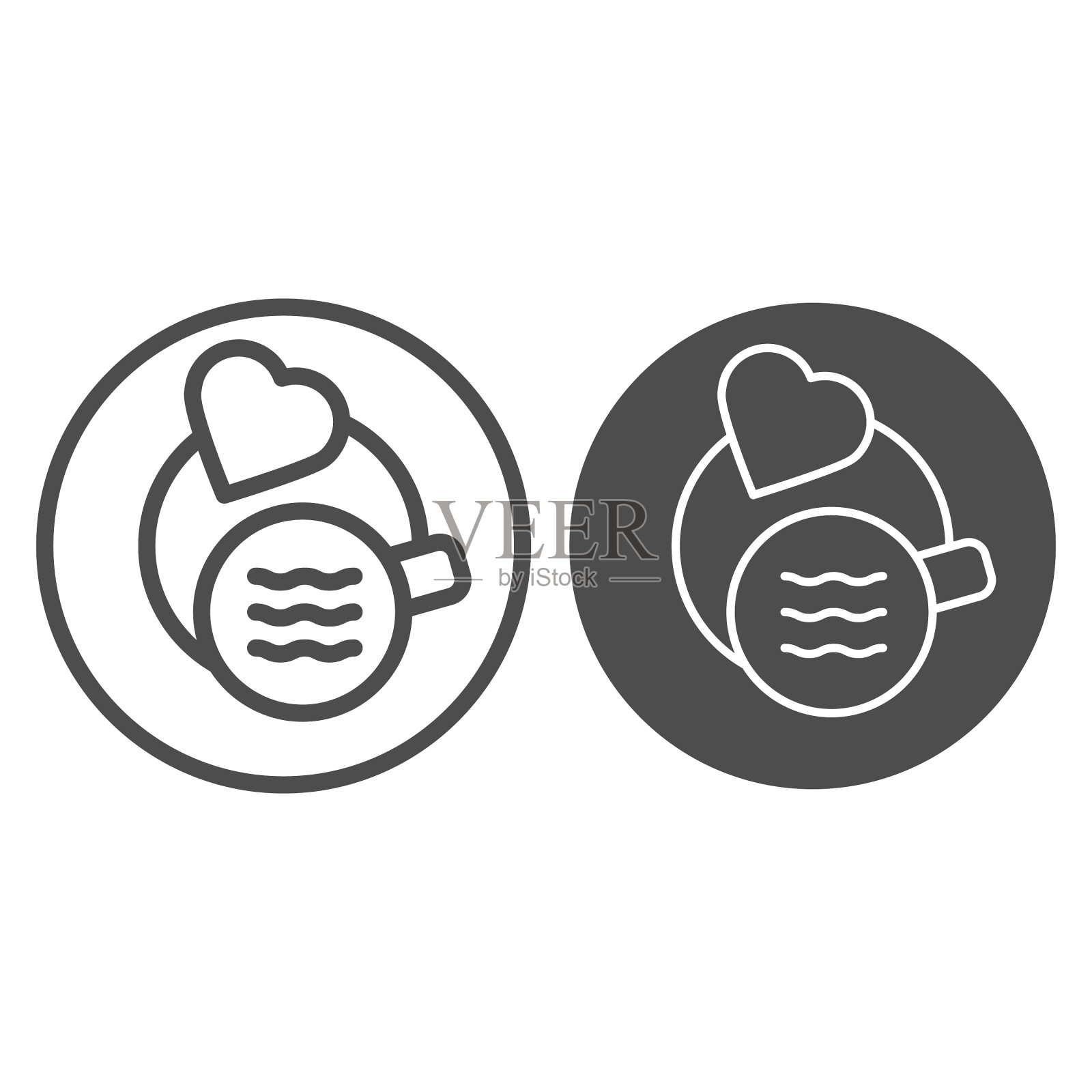 杯碟上有心形线和固体图标热图标素材