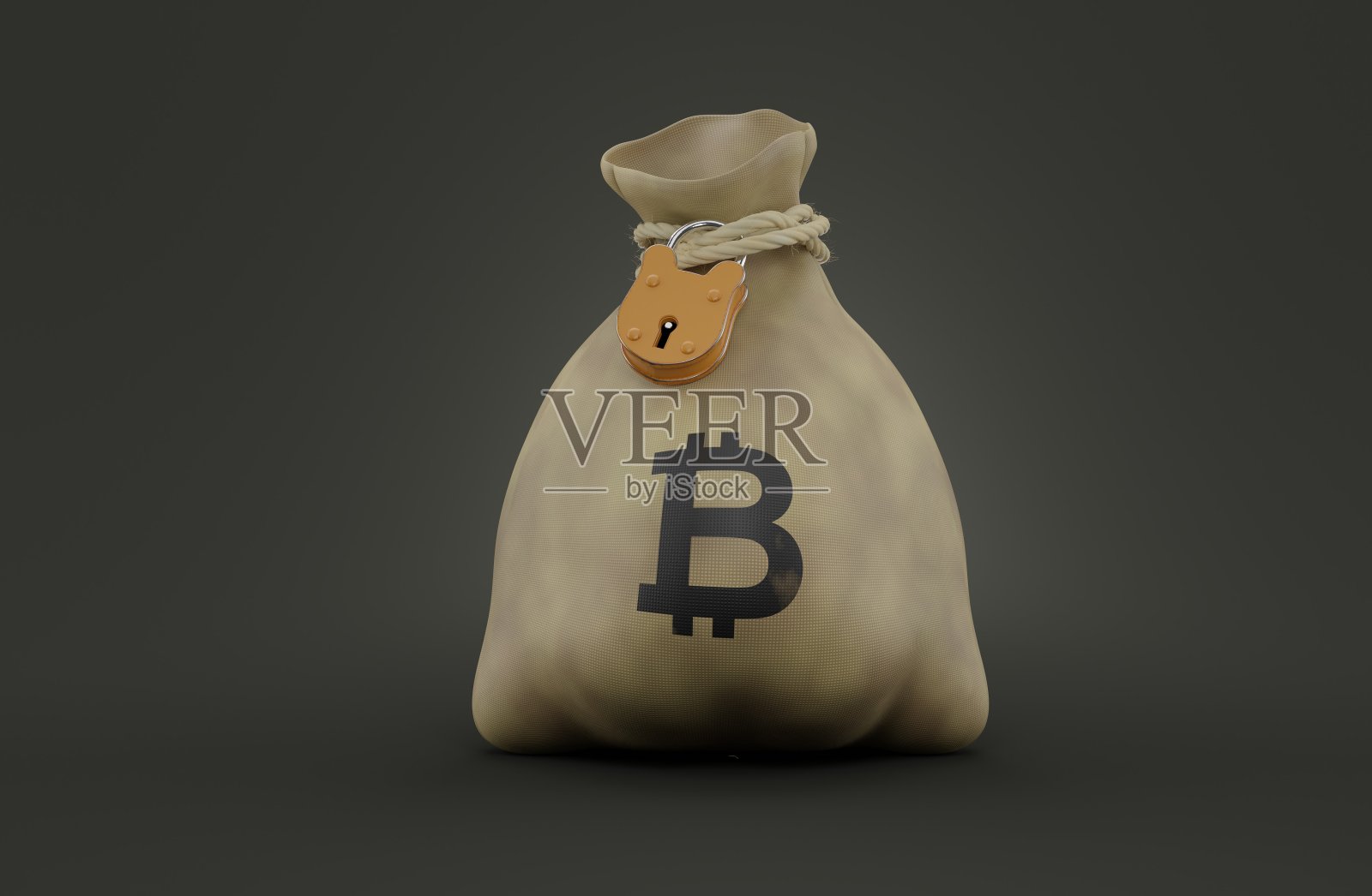 带有比特币符号的钱袋照片摄影图片