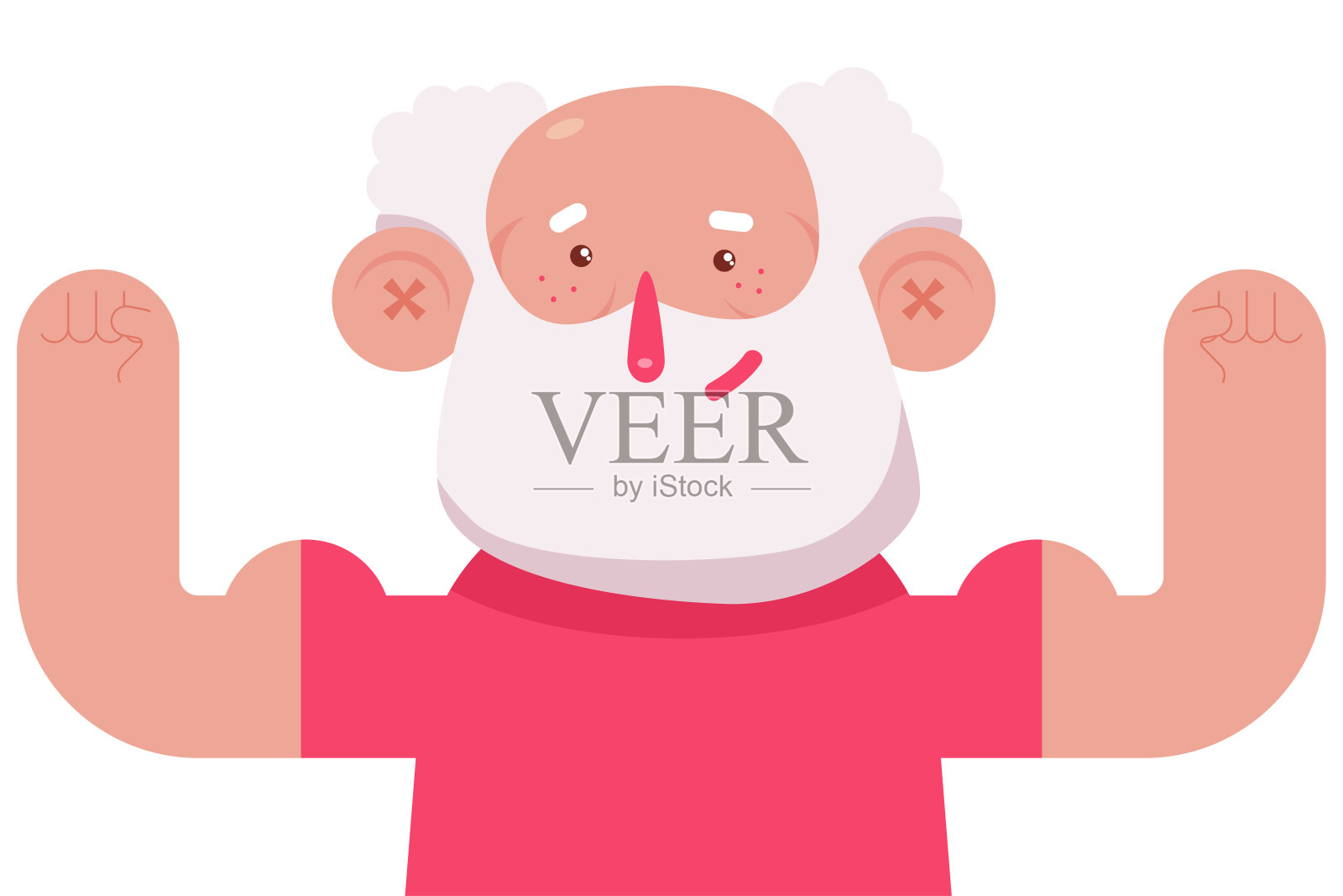 老人弯曲手臂肌肉矢量卡通人物孤立在一个白色的背景。插画图片素材