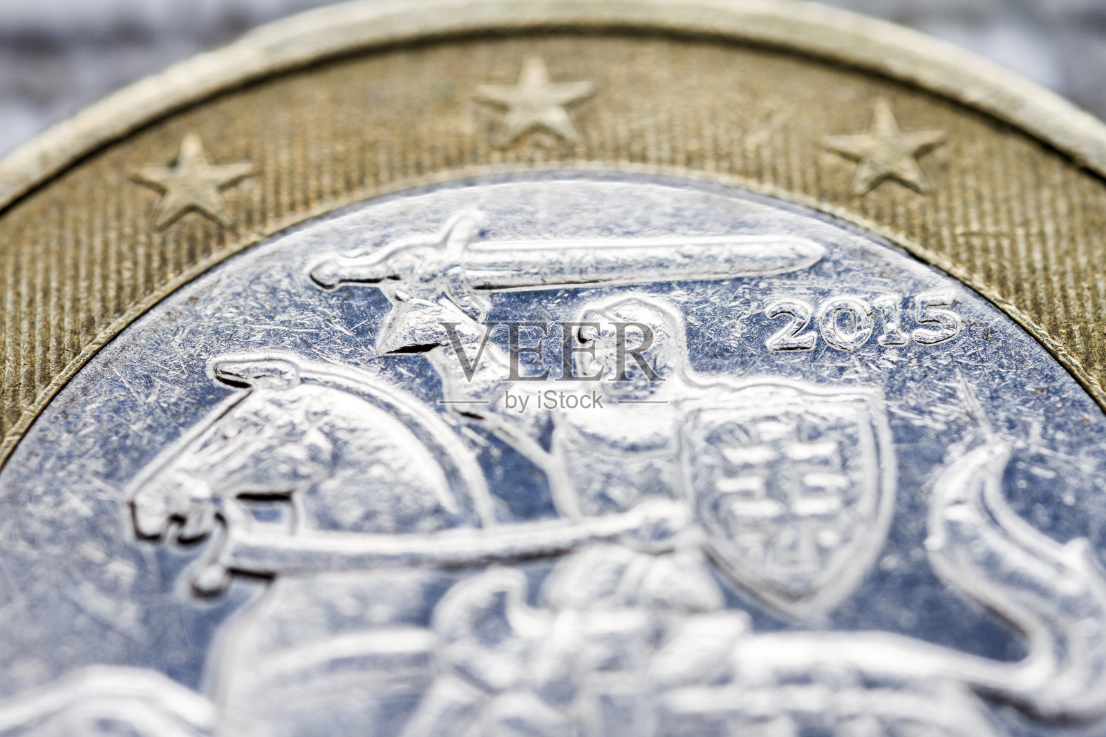 一欧元硬币宏观细节照片摄影图片